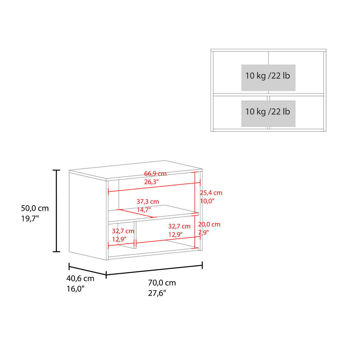 Gabinete Superior de Garaje Blanco 70x50cm con Un Entrepaño y Tres Compartimientos - GABINETES SUPERIORES PARA GARAJE | Bylmo