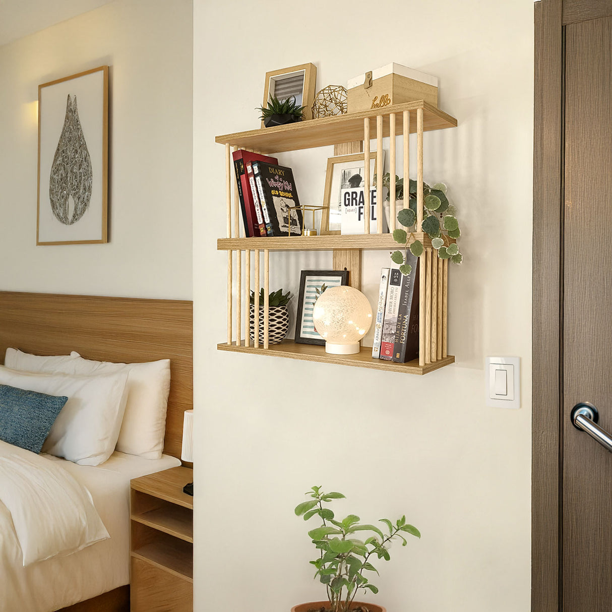 Repisa Rectangular Oasis Fresno Balance y Pino Natural 60x30cm con Dos Entrepaños - REPISAS | Bylmo