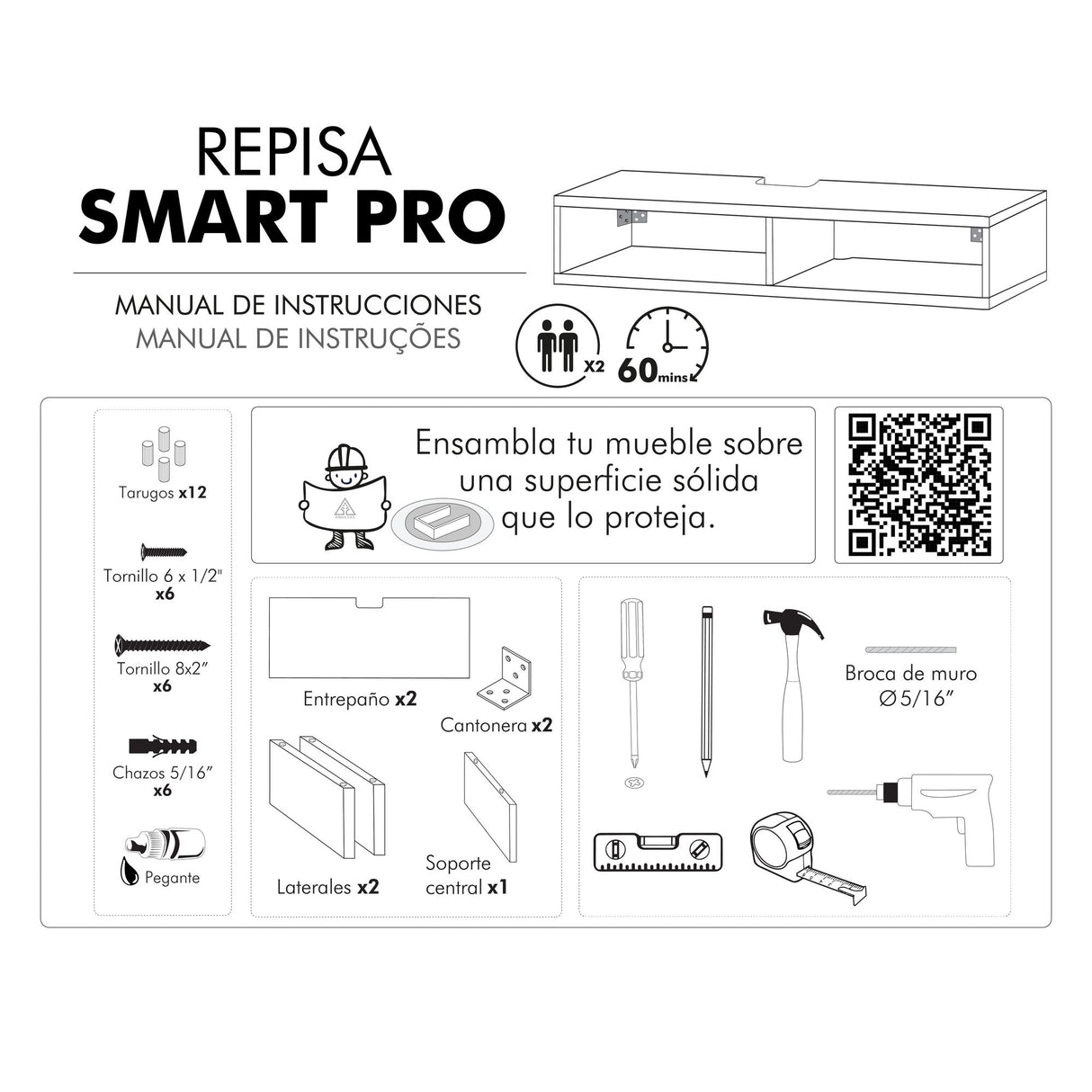 Repisa Rectangular Smart Pro Madera Natural 80x15cm con Un Entrepaño