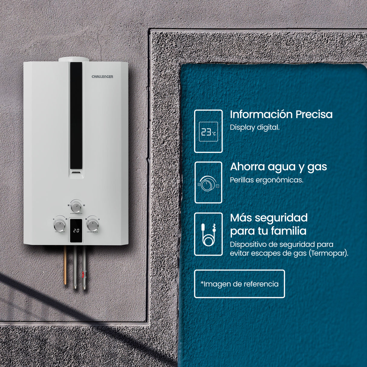 Calentador de Agua Challenger Blanco y Negro 34.5x60cm 10 Litros de Tiro Natural para Gas Natural - CALENTADORES DE AGUA | Bylmo