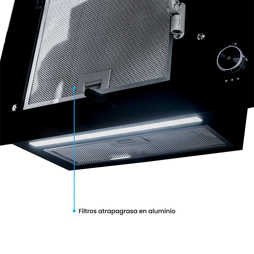 Campana Península Challenger Aura Negro 60x79.5cm de Tres Velocidades - CAMPANAS Y EXTRACTORES | Bylmo