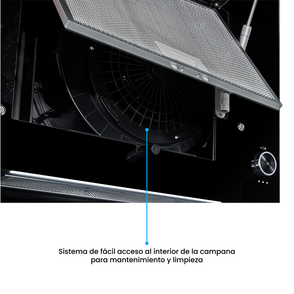 Campana Península Challenger Aura Negro 60x79.5cm de Tres Velocidades - CAMPANAS Y EXTRACTORES | Bylmo