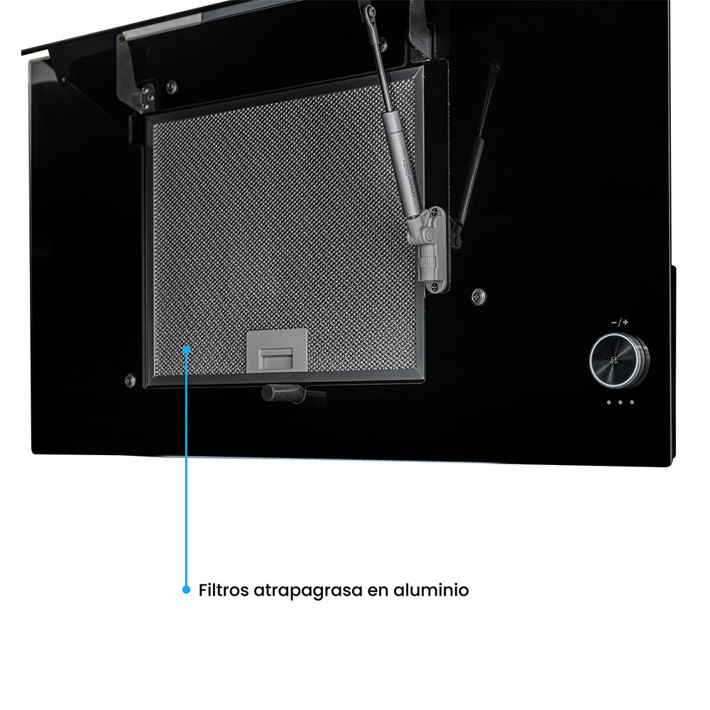 Campana Península Challenger Aura Negro 75x79.5cm de Tres Velocidades - CAMPANAS Y EXTRACTORES | Bylmo