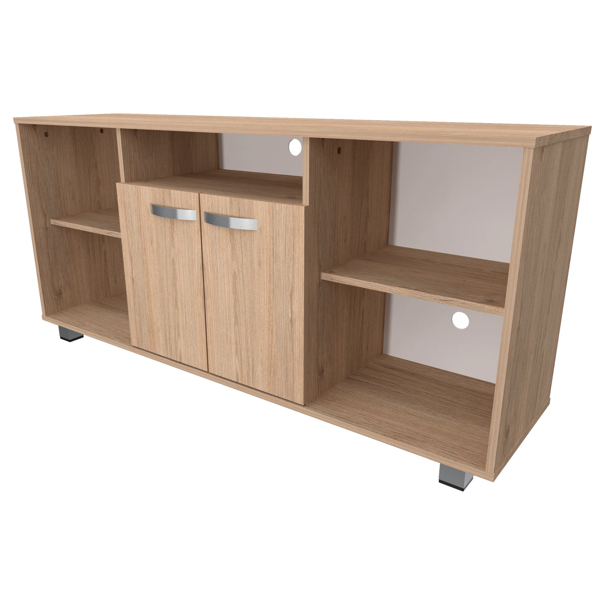 Mesa para TV Arena y Blanco 140x65cm Para TV Hasta 60 Pulgadas con Un Cajón con Ranuras para Cables y con Patas - MUEBLES DE TV | Bylmo