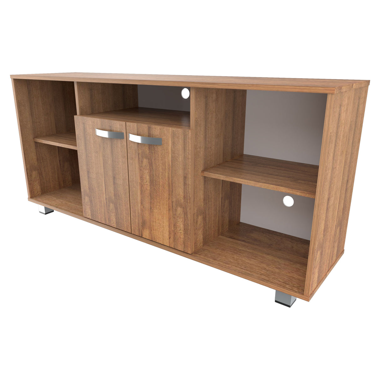Mesa para TV Amaretto y Blanco 140x65cm Para TV Hasta 60 Pulgadas con Un Cajón con Ranuras para Cables y con Patas - MUEBLES DE TV | Bylmo
