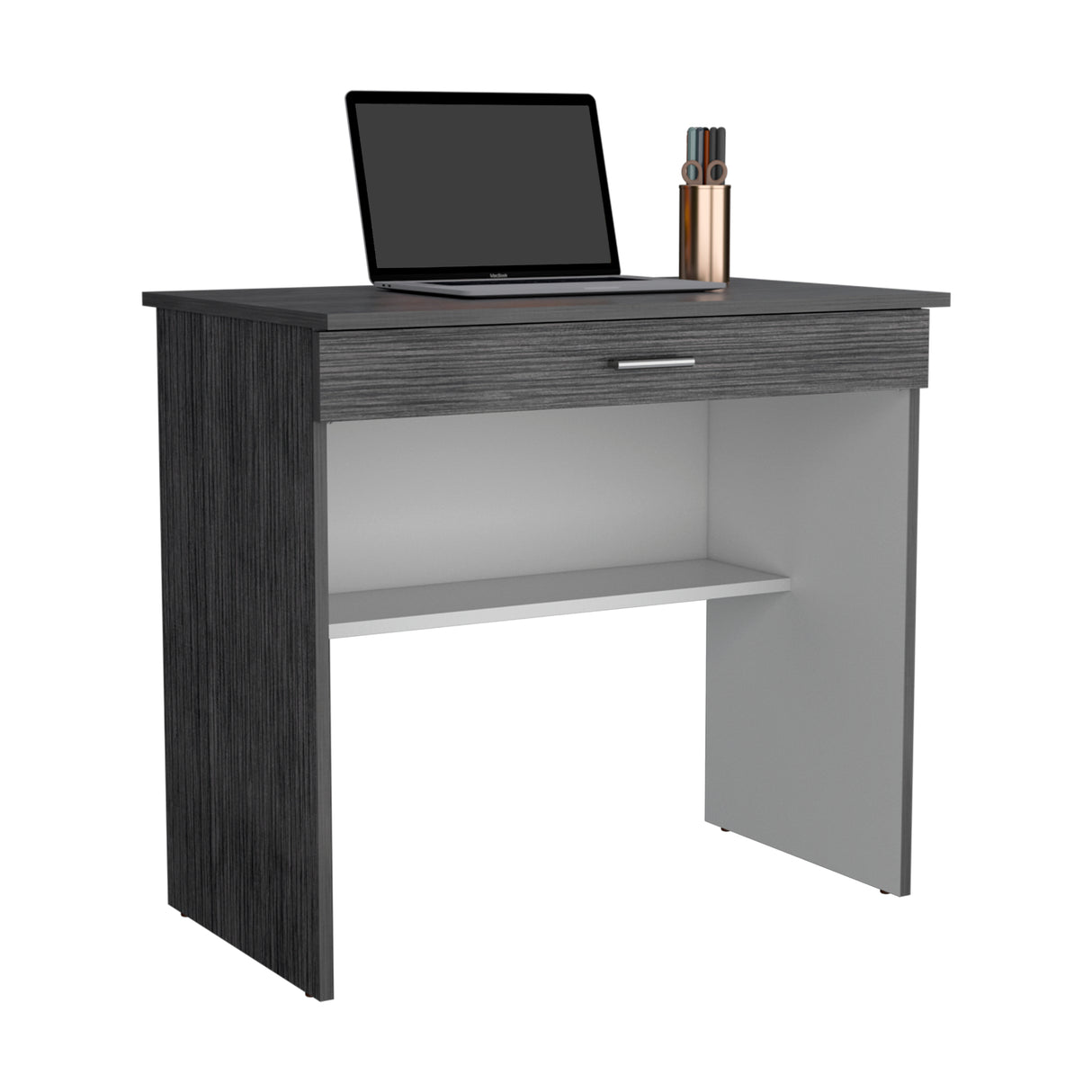 Escritorio 80C Roble Gris y Blanco 80x73.6cm con Un Cajón - ESCRITORIOS | Bylmo