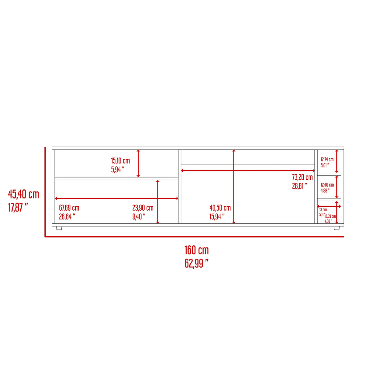 Rack de TV Suxta Nogal 160x45.4cm para TV Hasta 70" Pulgadas con Seis Compartimientos - MUEBLES DE TV | Bylmo