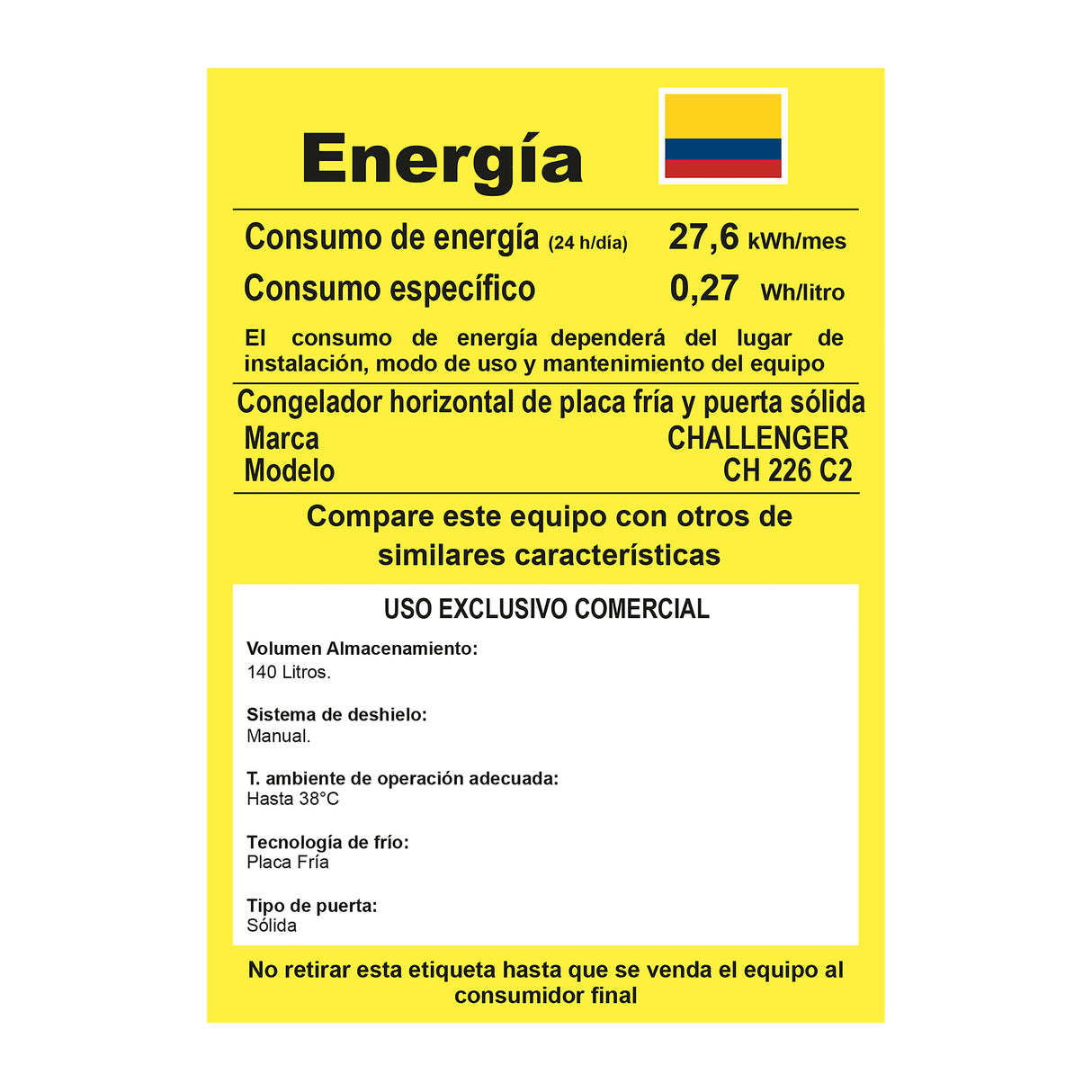 Congelador Challenger Blanco 75.4x84.5cm de 140 Litros Frost con Un Compartimiento - CONGELADORES | Bylmo