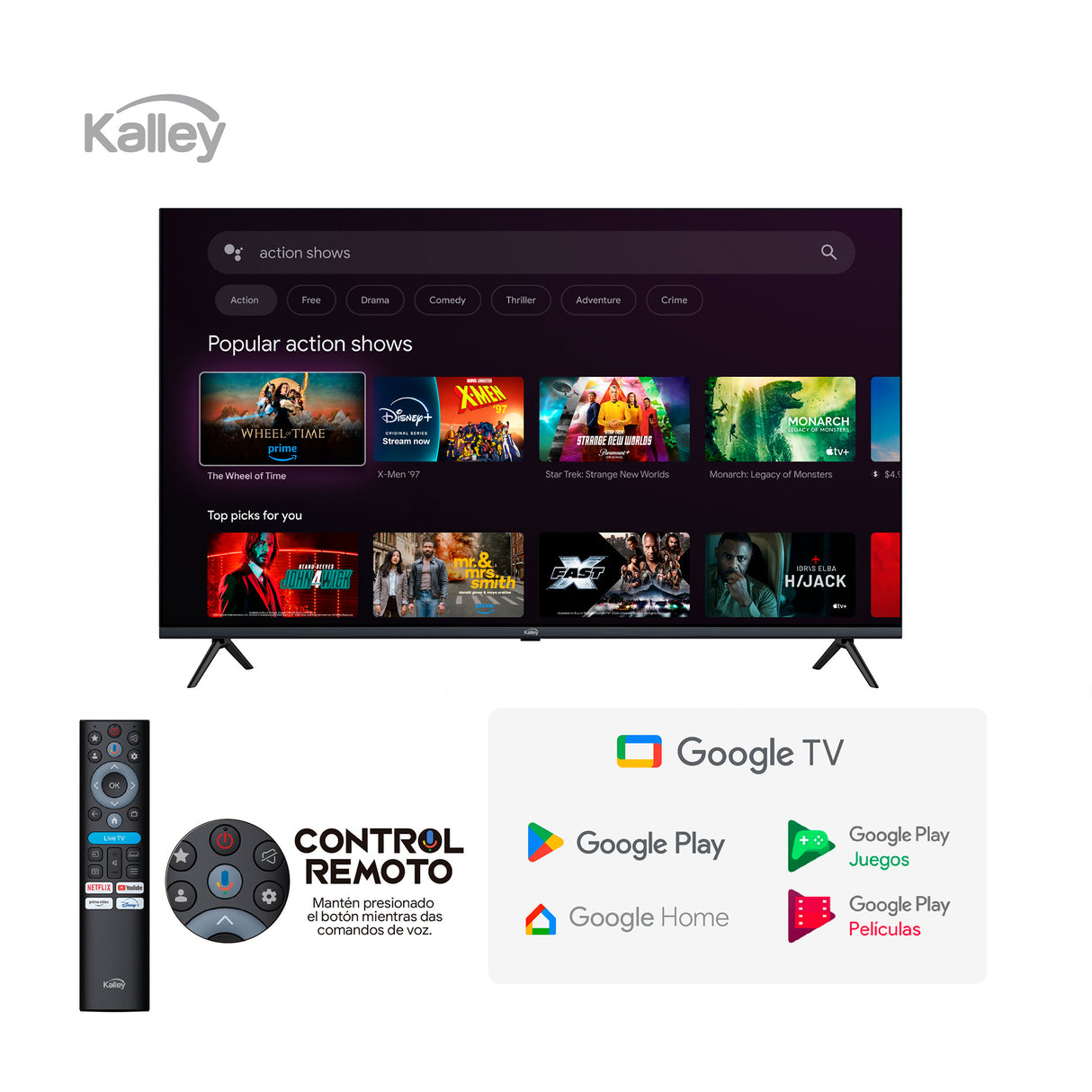 Televisor Kalley Google TV Negro 111.1x71.07cm de 50" Pulgadas Smart LED 4K 2160P con Wifi y Bluetooth Integrado - TELEVISORES | Bylmo