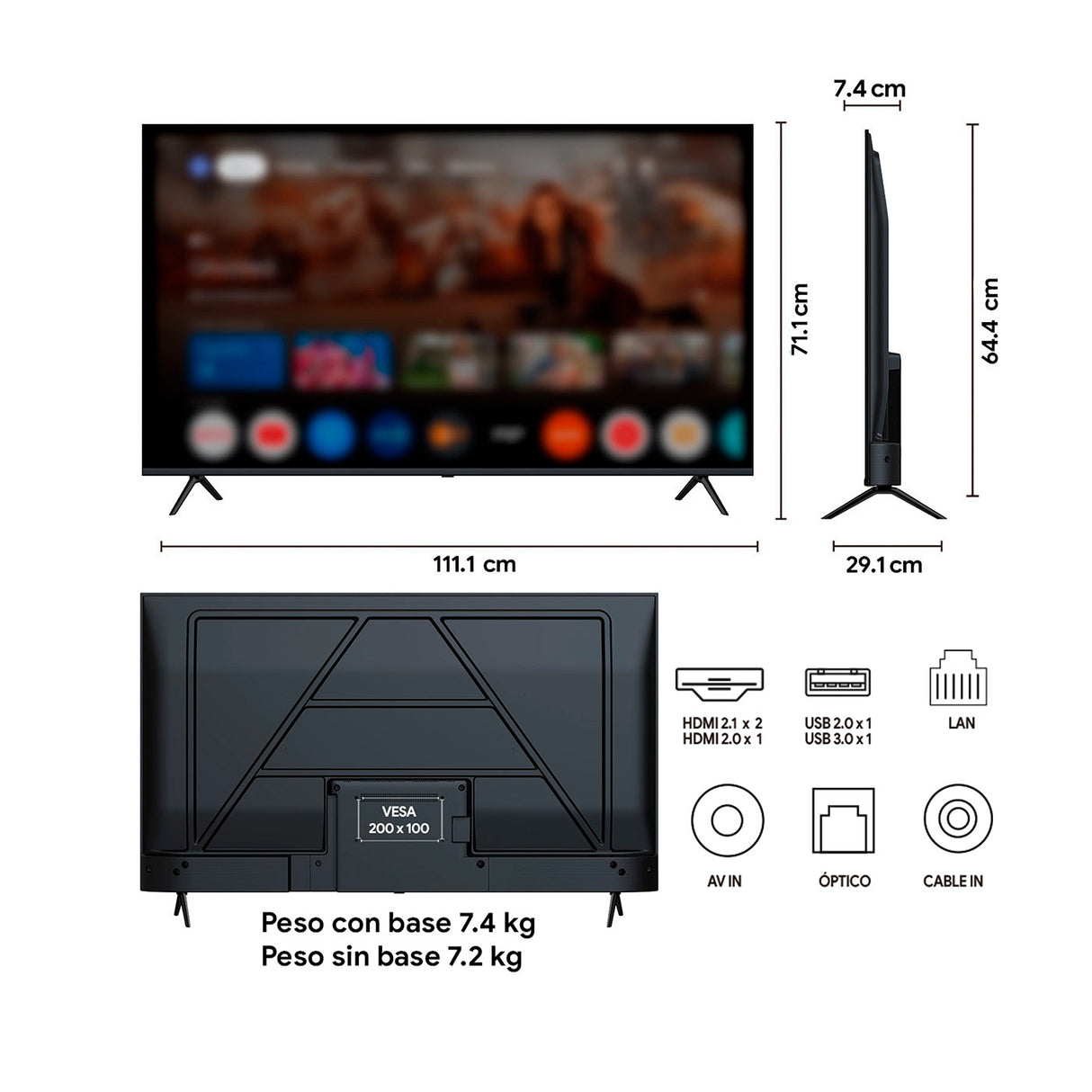 Televisor Kalley Google TV Negro 111.1x71.07cm de 50" Pulgadas Smart LED 4K 2160P con Wifi y Bluetooth Integrado - TELEVISORES | Bylmo