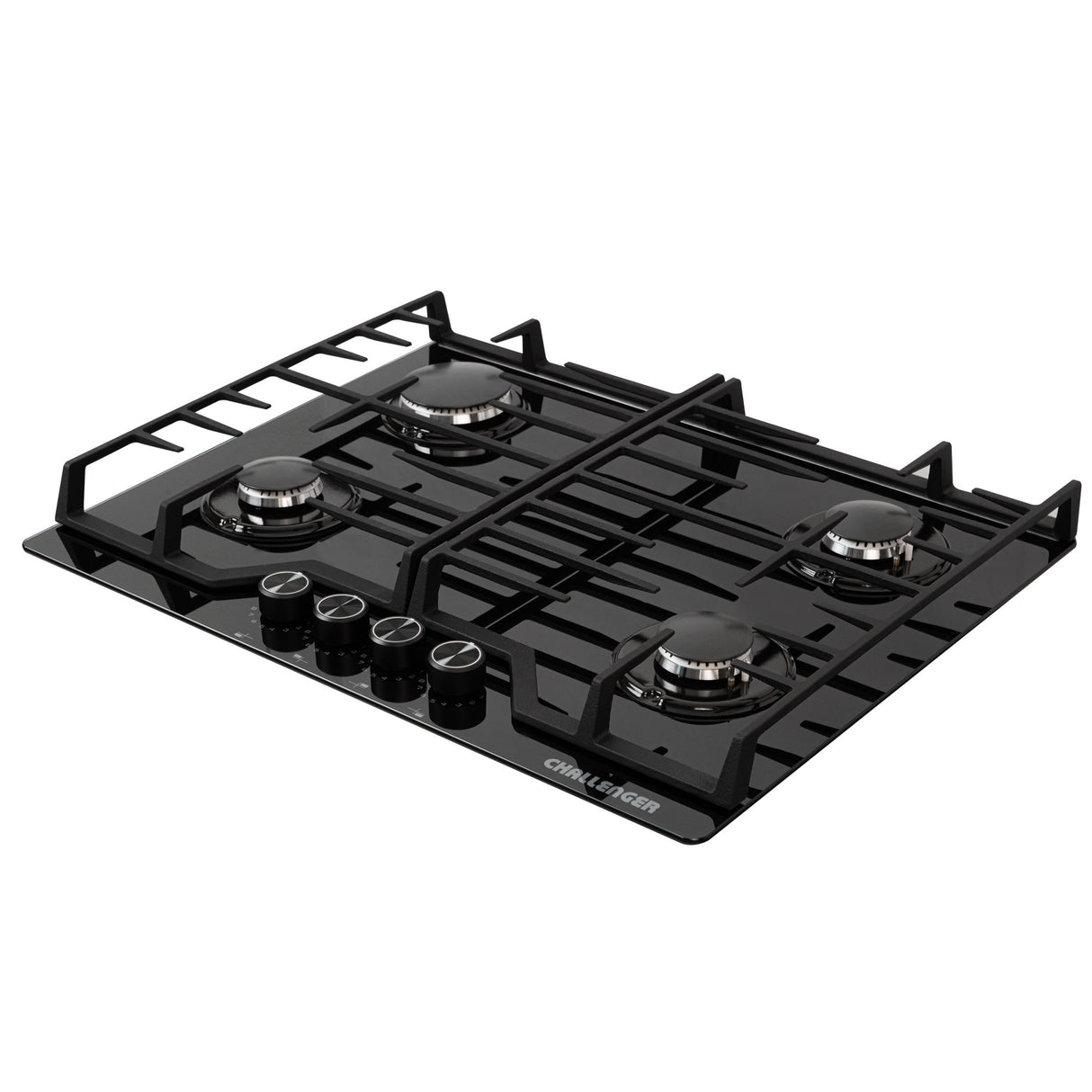 Estufa de Empotrar Challenger Cristal Squadra Negro 65x52cm para Gas Natural con Cuatro Quemadores - ESTUFAS DE EMPORTRAR Y CUBIERTAS | Bylmo