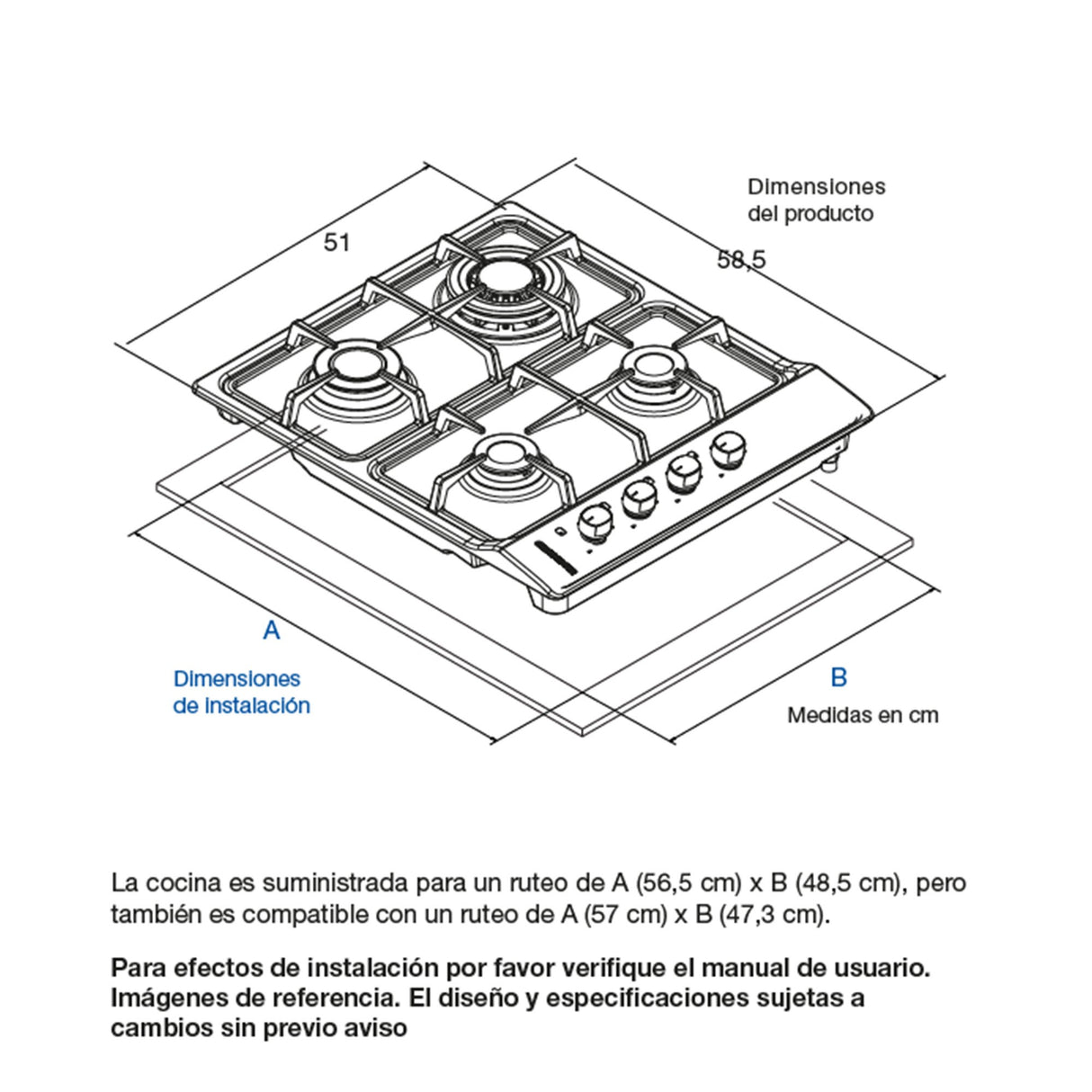 Estufa de Empotrar Challenger Gamma Plateado y Gris 58.5x51cm para Gas Natural con Tres Quemadores y Un Quemador Triple Corona - ESTUFAS DE EMPORTRAR Y CUBIERTAS | Bylmo
