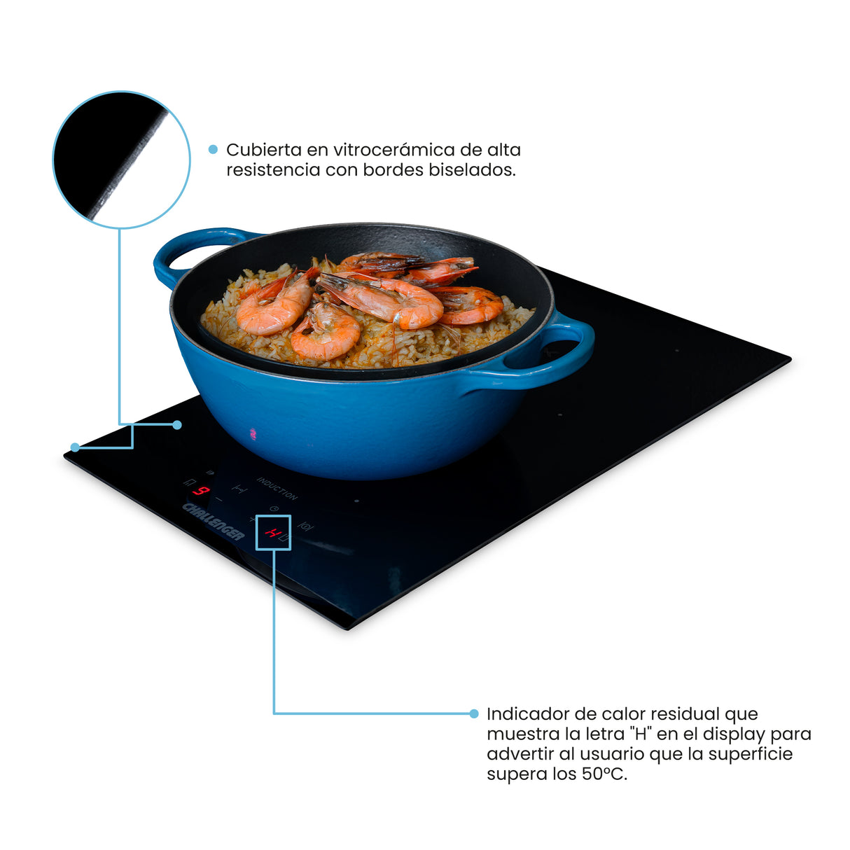 Estufa de Empotrar Challenger Inducción Negro 30x52cm 220 Voltios con Dos Quemadores y con Pantalla Digital - ESTUFAS DE EMPORTRAR Y CUBIERTAS | Bylmo
