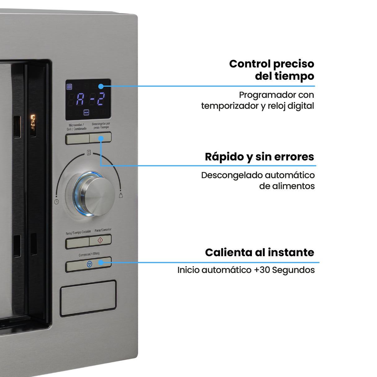 Horno Microondas de Empotrar Challenger Gris y Negro 59.5x38.8cm de 25 Litros con Ocho Funciones Preconfiguradas - HORNOS MICROONDAS | Bylmo