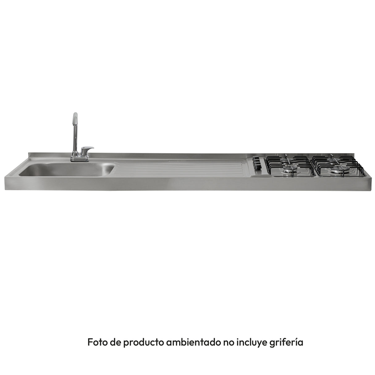 Mesón de Cocina Challenger Gris 180x50.3cm de Acero Inoxidable con Pozuelo Lado Izquierdo y con Estufa - MESONES DE COCINA | Bylmo