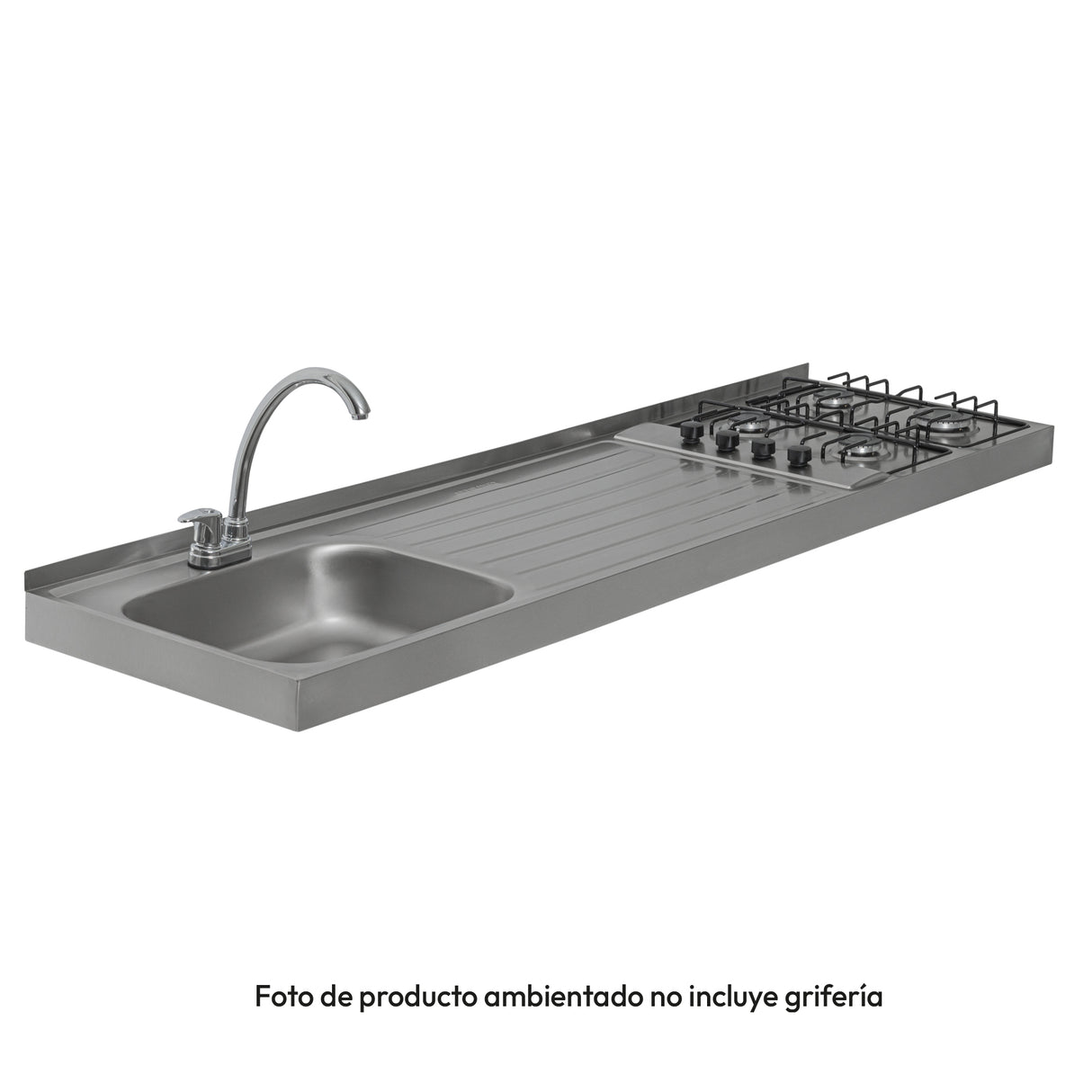 Mesón de Cocina Challenger Gris 180x50.3cm de Acero Inoxidable con Pozuelo Lado Izquierdo y con Estufa - MESONES DE COCINA | Bylmo