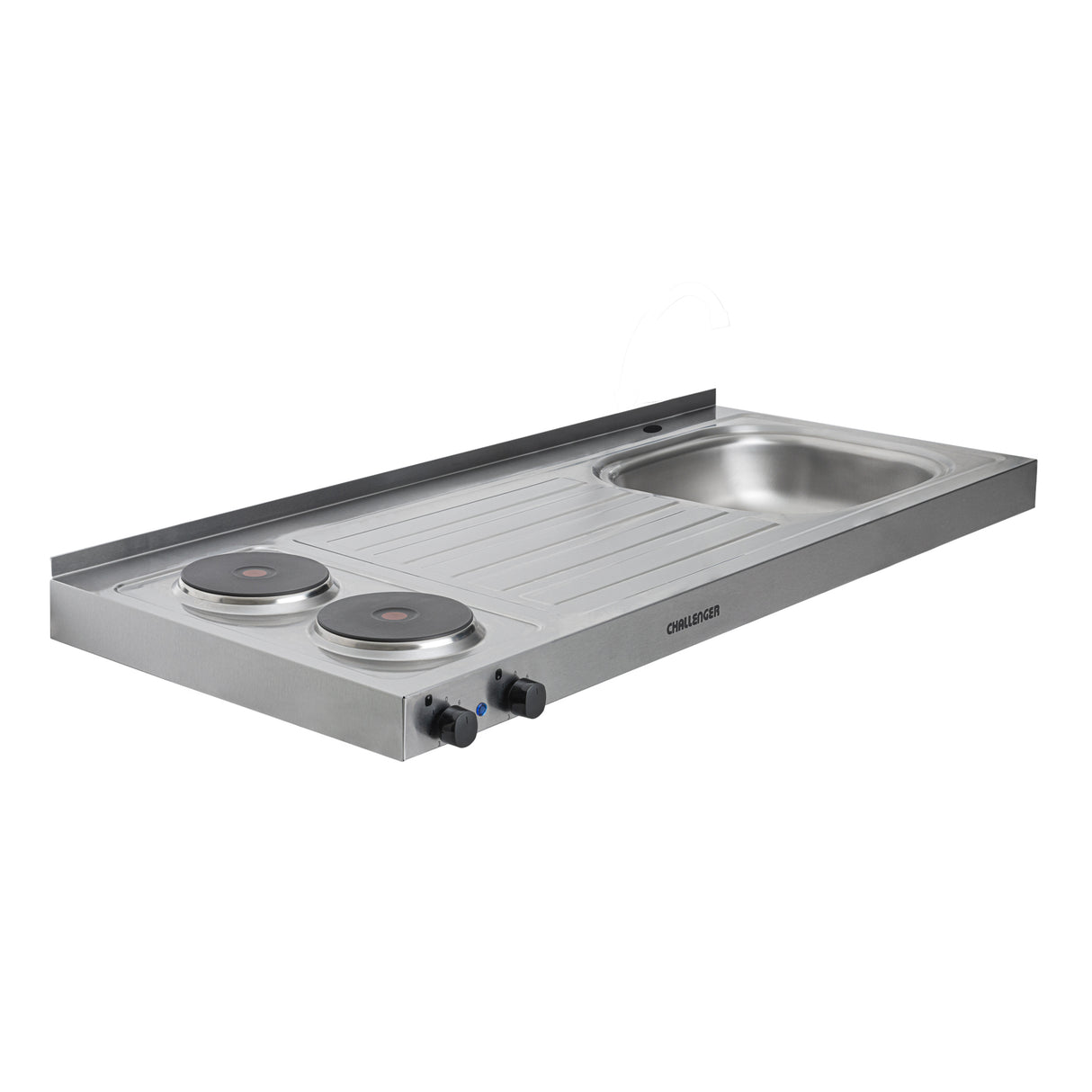 Mesón de Cocina Challenger Gris 120x50cm de Acero Inoxidable con Pozuelo Lado Derecho y con Estufa - MESONES DE COCINA | Bylmo