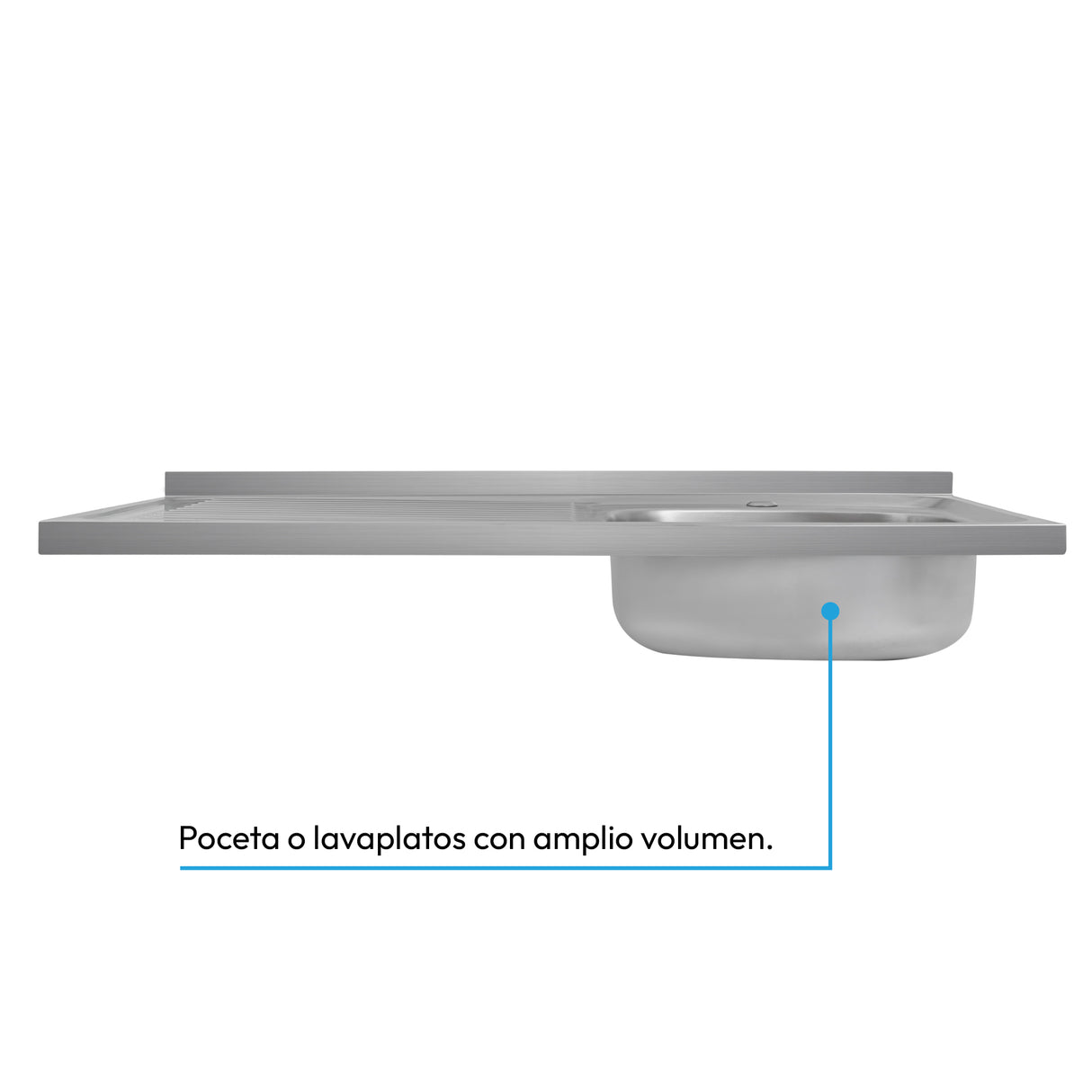 Mesón de Cocina Challenger Gris 100x50cm de Acero Inoxidable con Pozuelo Lado Derecho y sin Estufa - MESONES DE COCINA | Bylmo