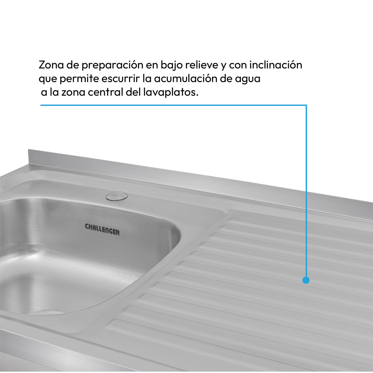 Mesón de Cocina Challenger Gris 100x50cm de Acero Inoxidable con Pozuelo Lado Izquierdo y sin Estufa - MESONES DE COCINA | Bylmo