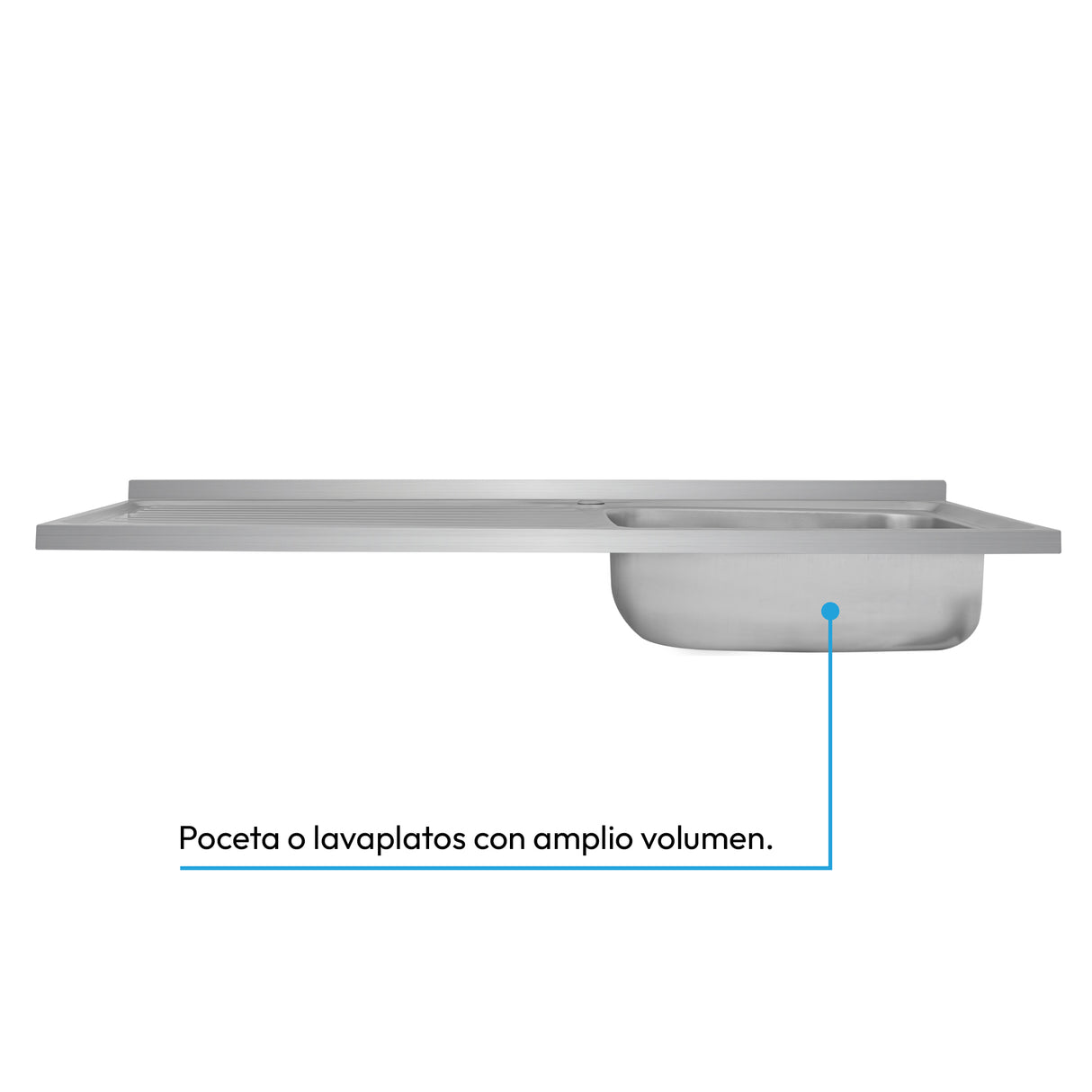 Mesón de Cocina Challenger Gris 120x50cm de Acero Inoxidable con Pozuelo Lado Derecho y sin Estufa - MESONES DE COCINA | Bylmo
