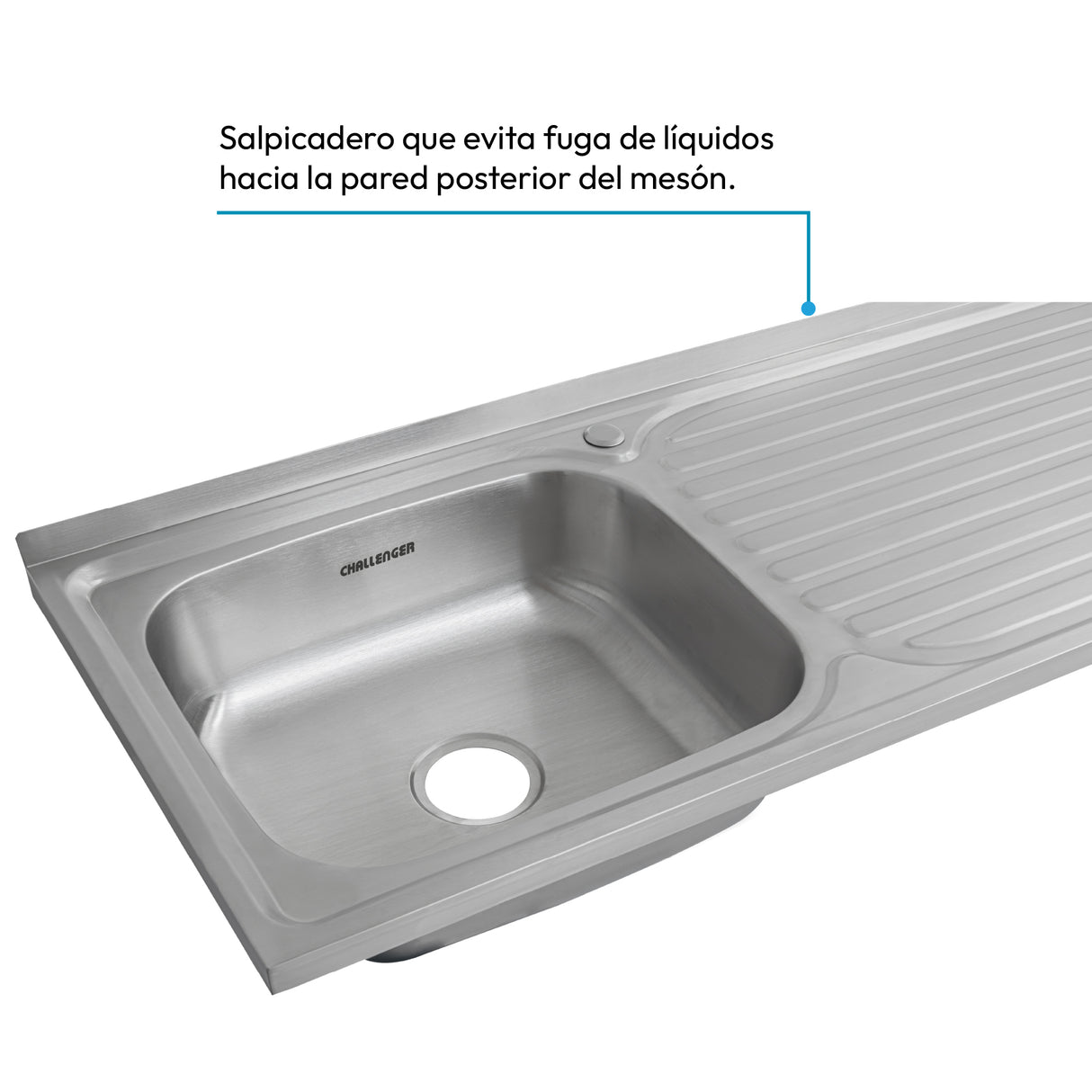 Mesón de Cocina Challenger Gris 120x50cm de Acero Inoxidable con Pozuelo Lado Izquierdo y sin Estufa - MESONES DE COCINA | Bylmo