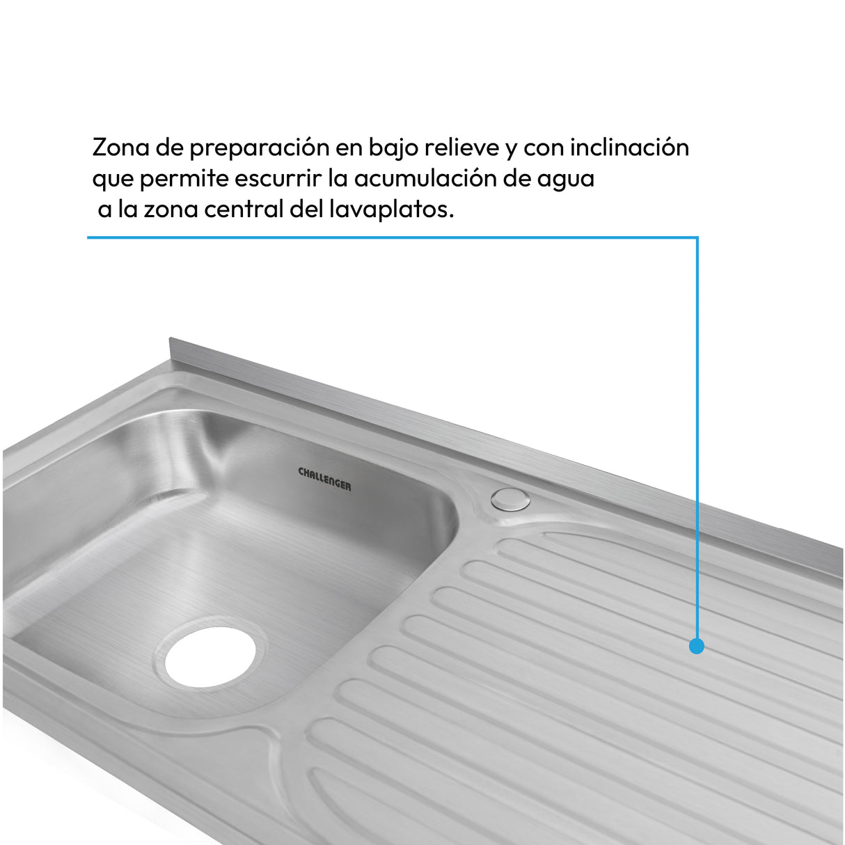 Mesón de Cocina Challenger Gris 120x50cm de Acero Inoxidable con Pozuelo Lado Izquierdo y sin Estufa - MESONES DE COCINA | Bylmo
