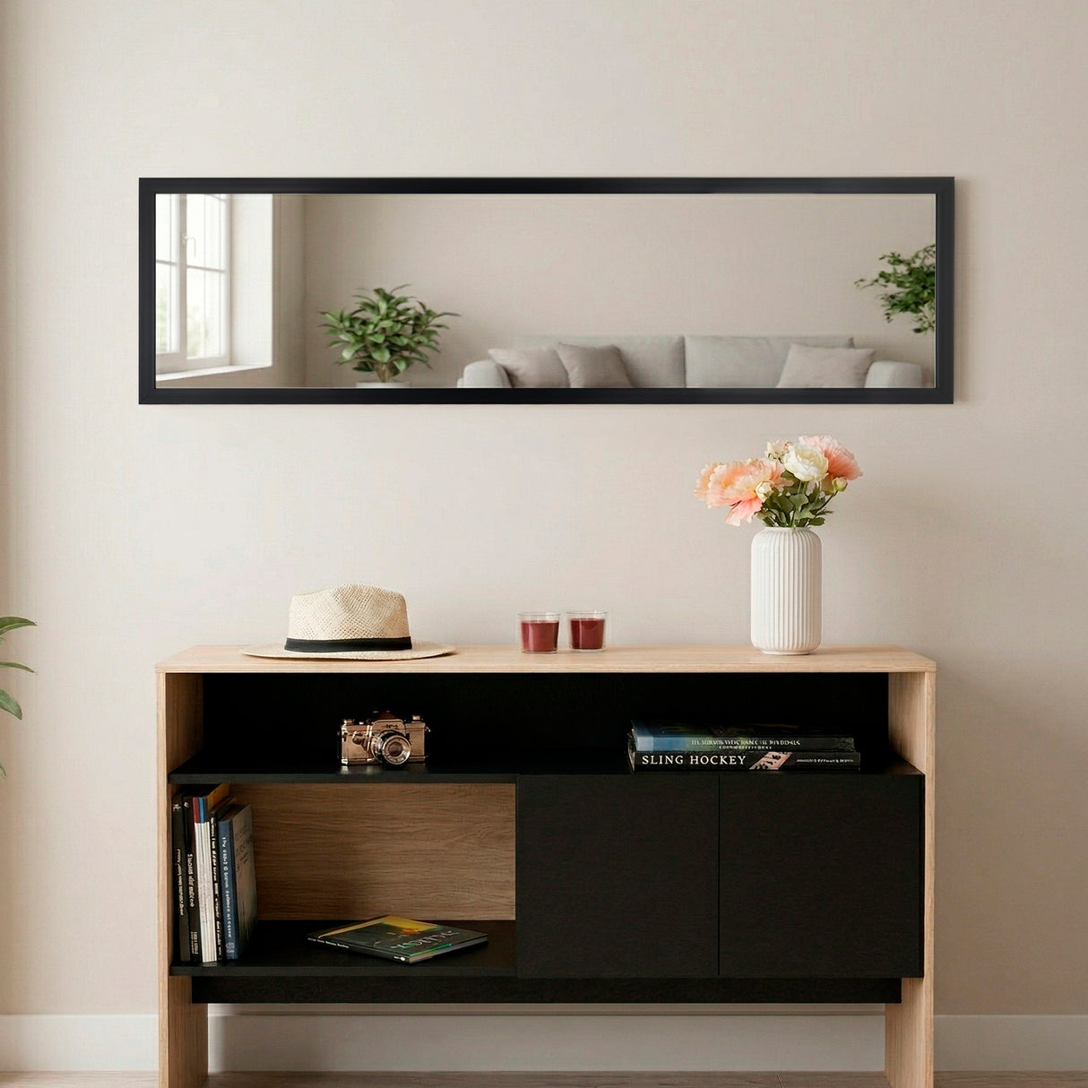 Espejo de Pared Liam Negro 34x124cm Rectangular con Marco en Poliestireno - ESPEJOS DE PARED | Bylmo