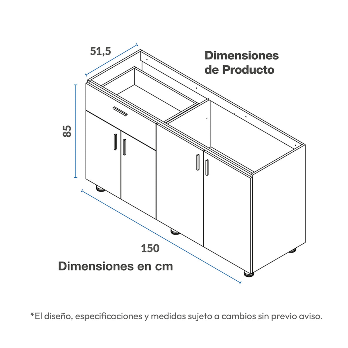 Mueble Inferior de Cocina Challenger Acandi 149.2x85cm sin Meson y sin Estufa - MUEBLES INFERIORES DE COCINA | Bylmo