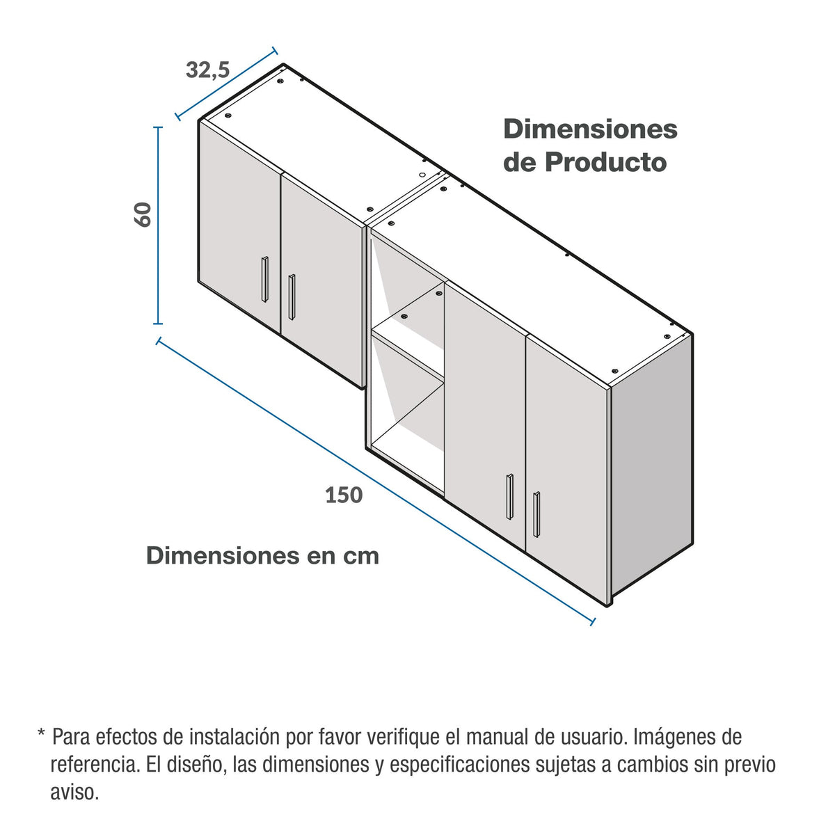 Mueble Superior de Cocina Challenger Acandi 150x60cm con Espacio para Extractor