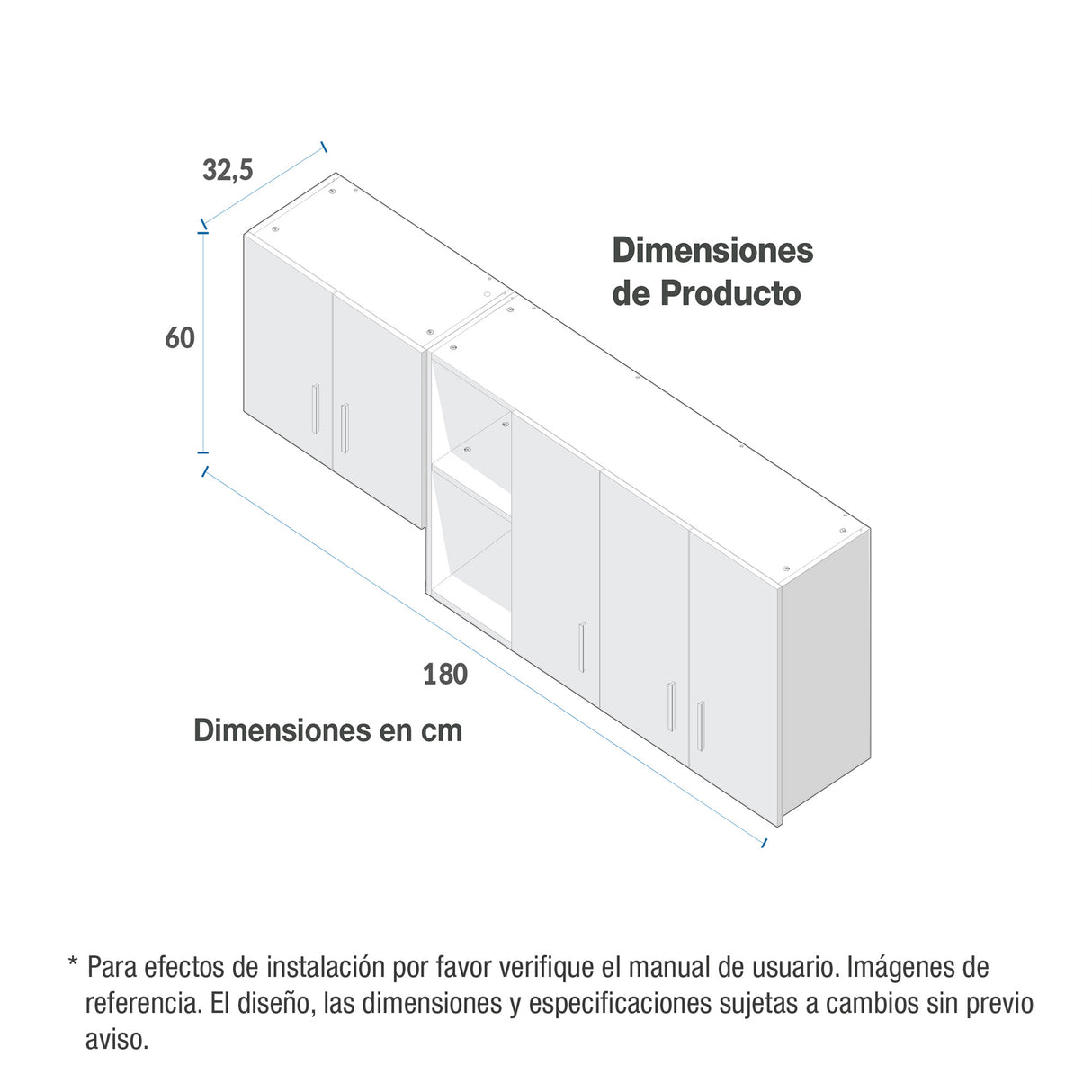 Mueble Superior de Cocina Challenger Acandi 180x60cm con Espacio para Extractor - MUEBLES SUPERIORES DE COCINA | Bylmo