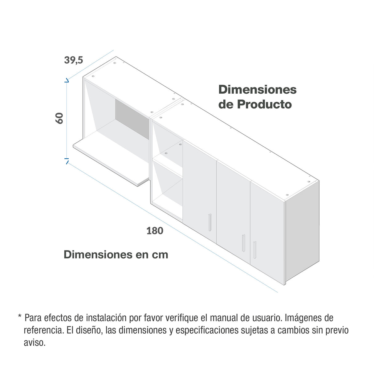 Mueble Superior de Cocina Challenger Nola 180x60cm con Espacio para Extractor y con Espacio para Microondas - MUEBLES SUPERIORES DE COCINA | Bylmo