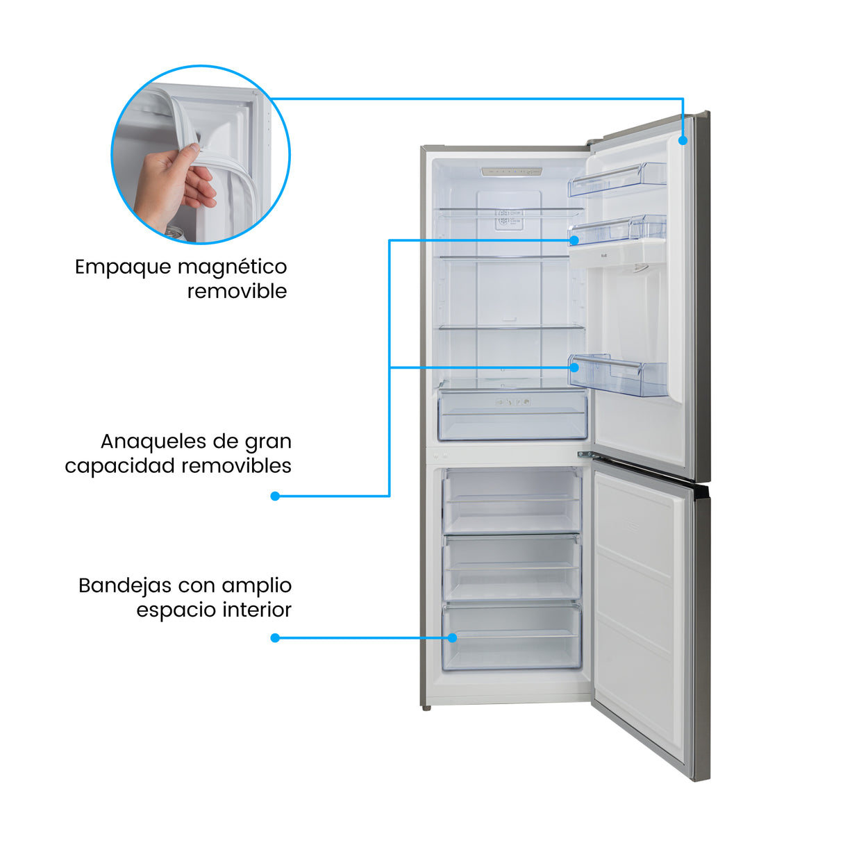 Nevera Challenger Bottom Freezer Gris 60x185cm No Frost de 325 Litros y con Congelador - NEVERAS | Bylmo