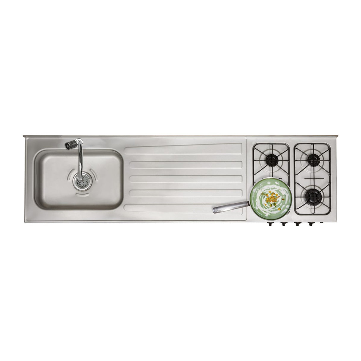 Mesón de Cocina Haceb Acero 180x53.5cm Con Pozuelo Lado Izquierdo y Estufa - MESONES DE COCINA | Bylmo