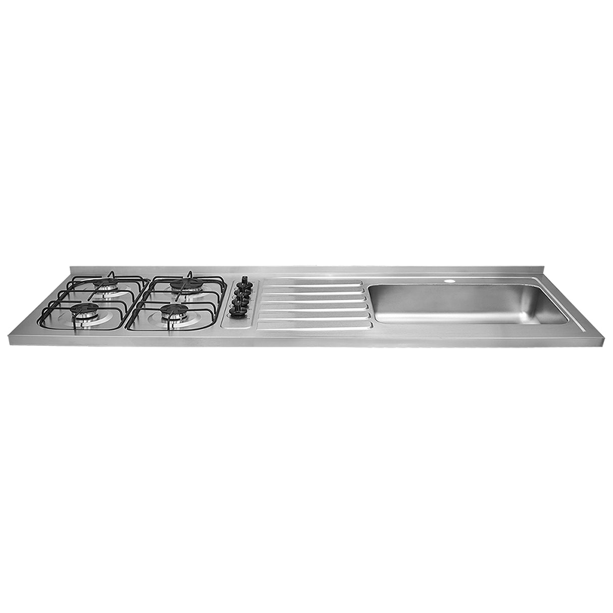 Mesón de Cocina Haceb Acero 155.5x60cm Con Pozuelo Lado Derecho y Estufa - MESONES DE COCINA | Bylmo