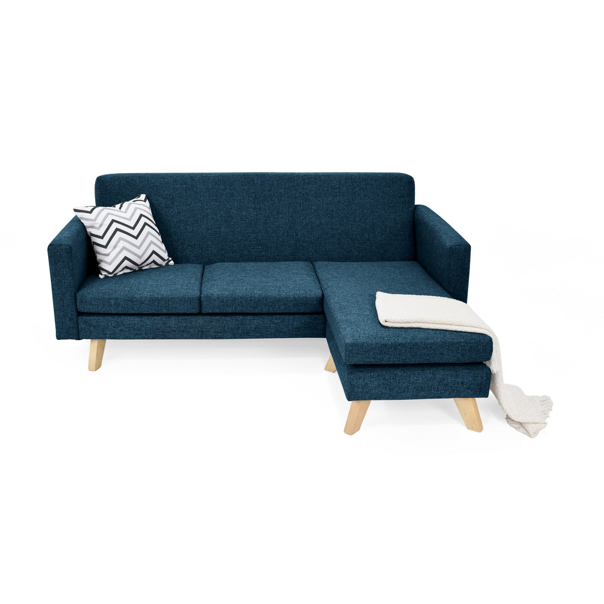 Sofá en L Burdeos Azul y Matiz Natural 192x82cm de Tres Puestos con Apoya Brazos - SOFAS Y POLTRONAS | Bylmo