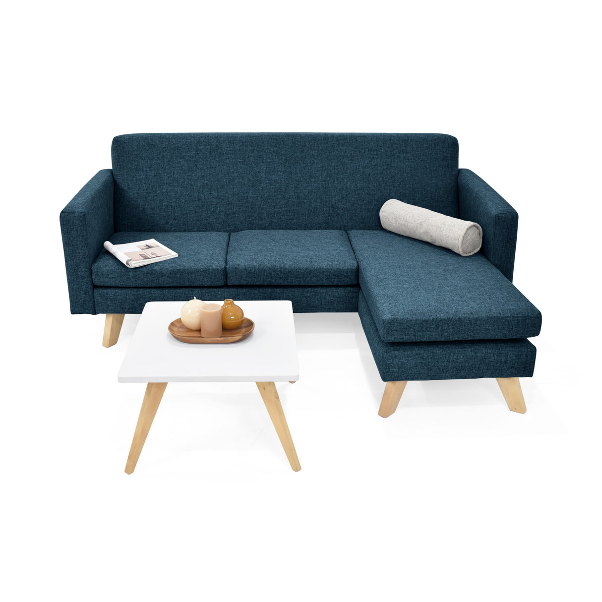 Sala Burdeos Azul y Matiz Natural 192x82cm de Tres Puestos con Apoya Brazos - SOFAS Y POLTRONAS | Bylmo