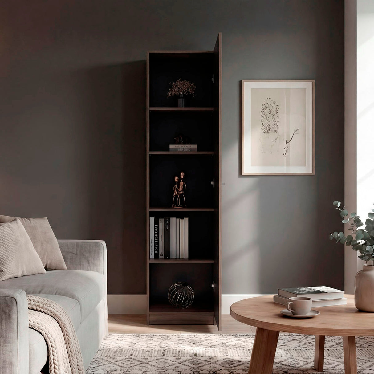 Estantería Home E5 Avellana 45x180.6cm Rectangular con Cuatro Entrepaños - BIBLIOTECAS Y ESTANTERIAS | Bylmo