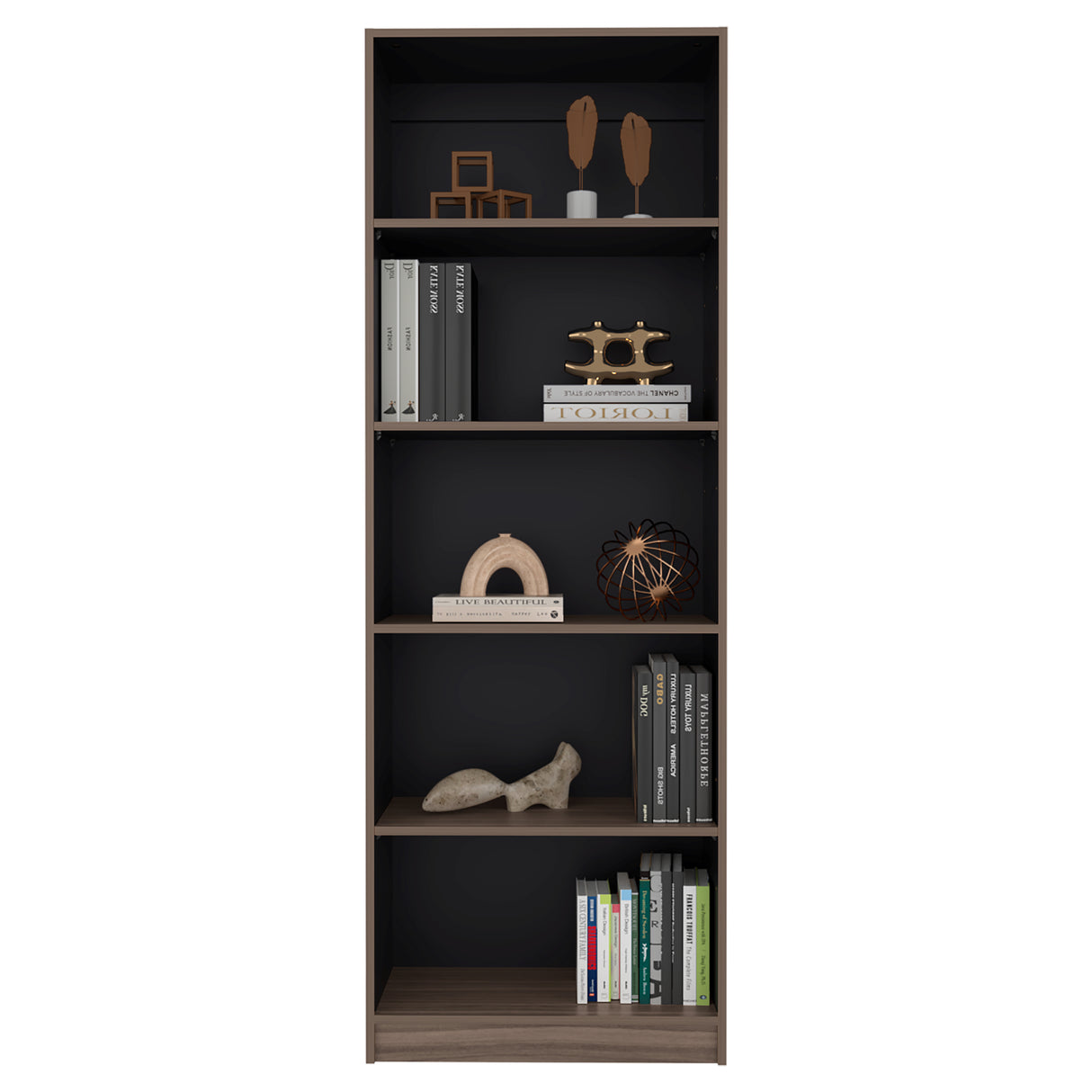 Estantería Home E3 Avellana 62.8x180.6cm Rectangular con Cinco Compartimientos y con Cuatro Entrepaños - BIBLIOTECAS Y ESTANTERIAS | Bylmo