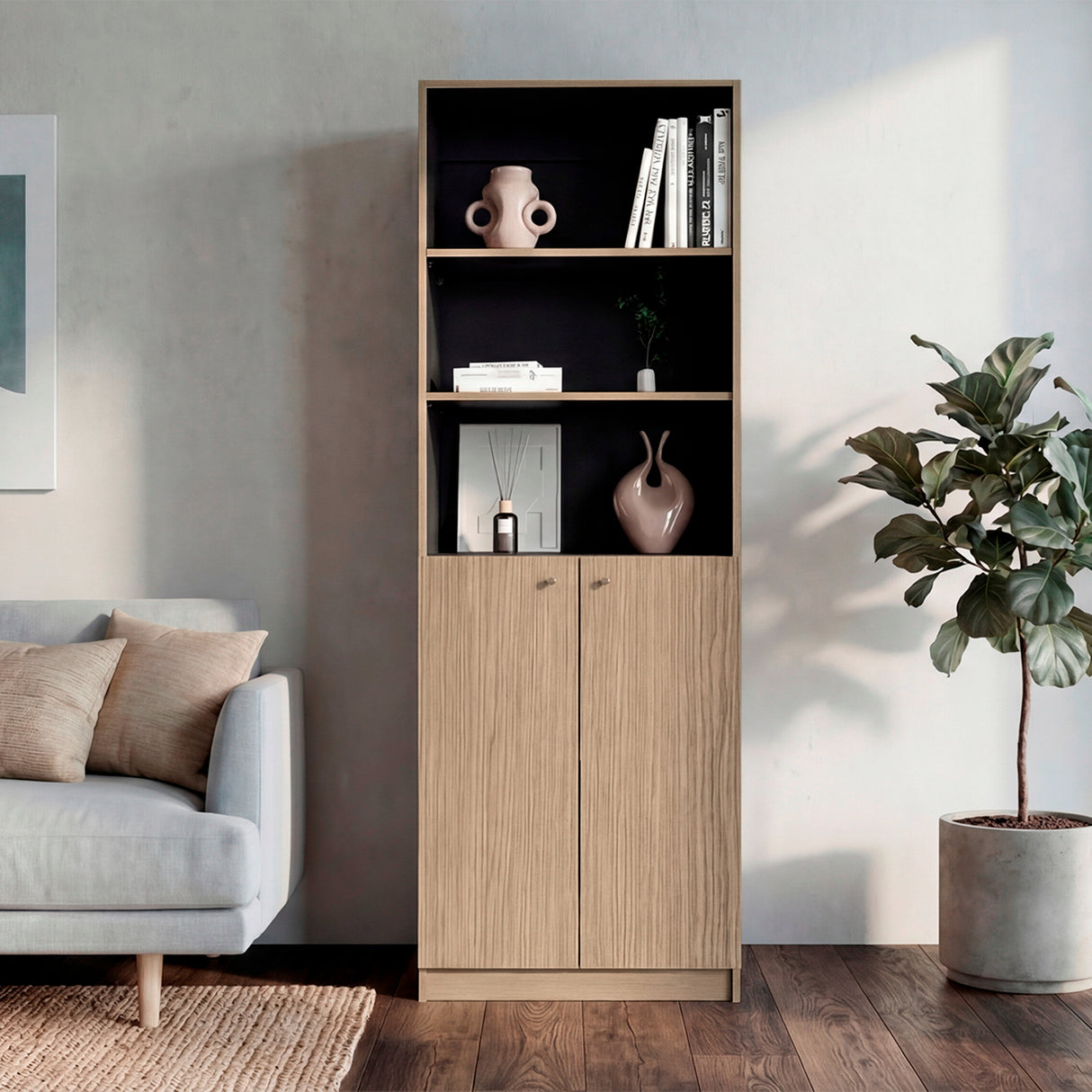 Estantería Home E4 Cartagena 62.8x180.6cm Rectangular con Tres Compartimientos y con Tres Entrepaños - BIBLIOTECAS Y ESTANTERIAS | Bylmo