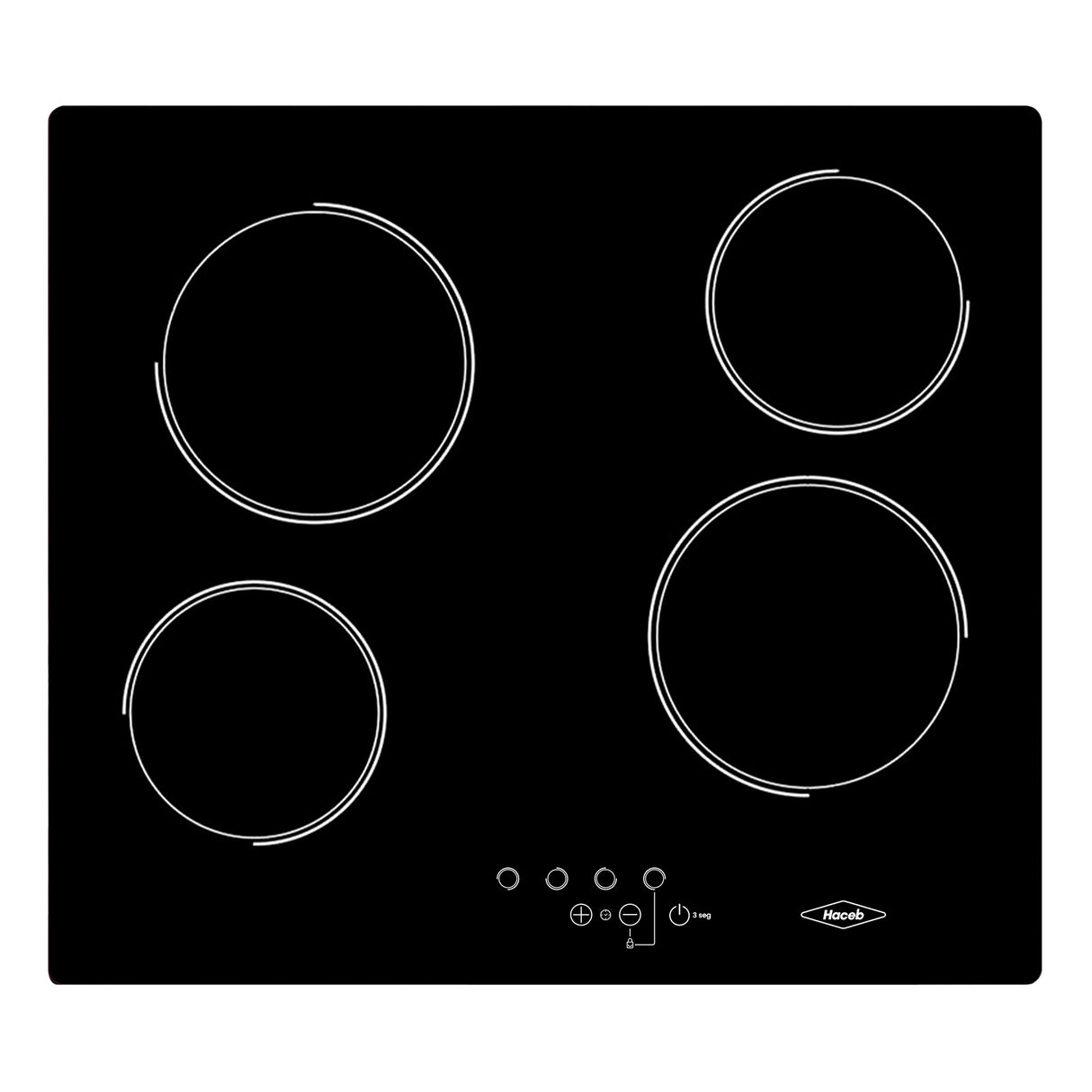 Estufa de empotrar Haceb Negro 68x62.5cm Vitroceramica Electrico con Cuatro Zonas de Cocción - ESTUFAS DE EMPORTRAR Y CUBIERTAS | Bylmo