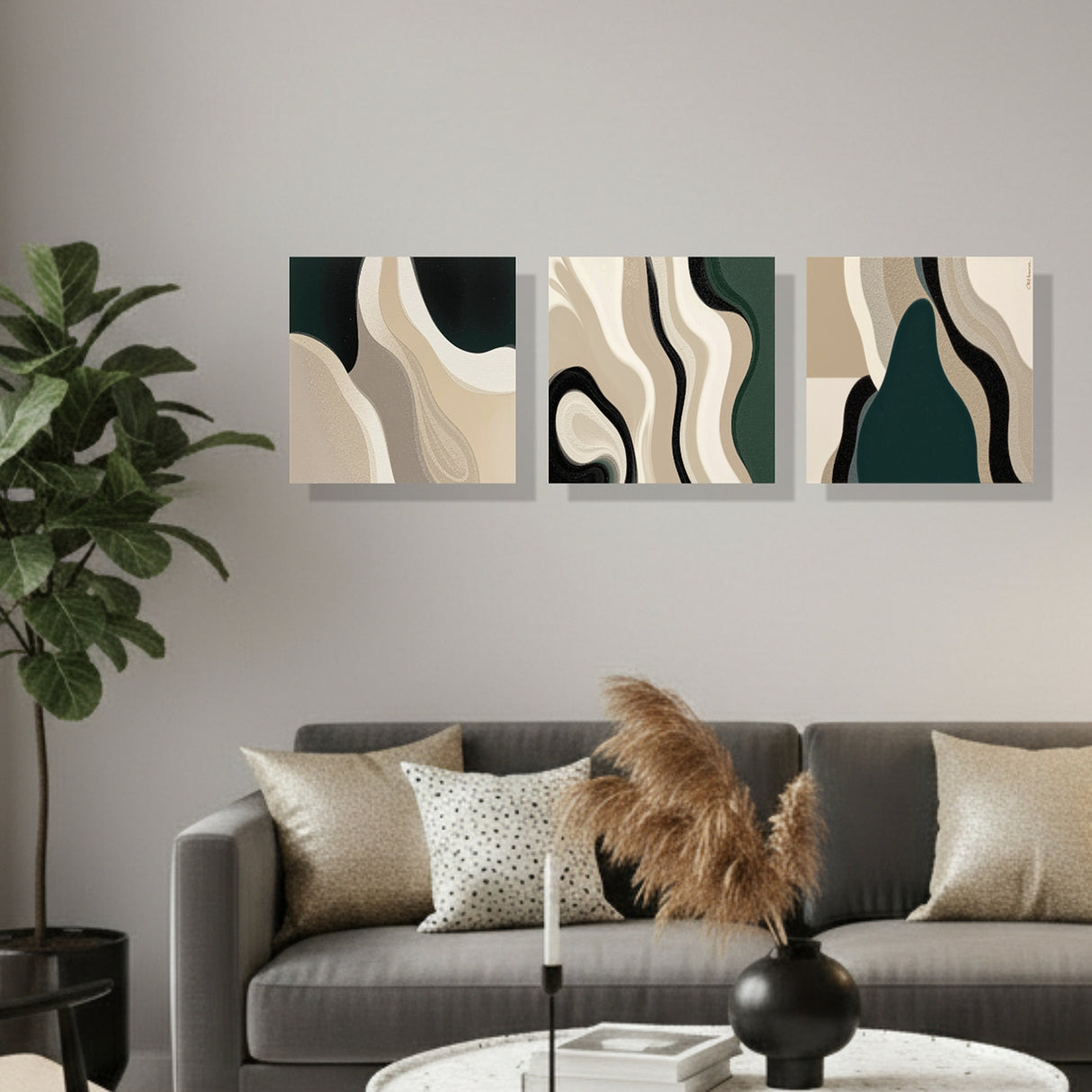 Cuadro decorativo en 3 Piezas Moderno Curvas en la Tierra 34x34cm cada Uno - CUADROS | Bylmo