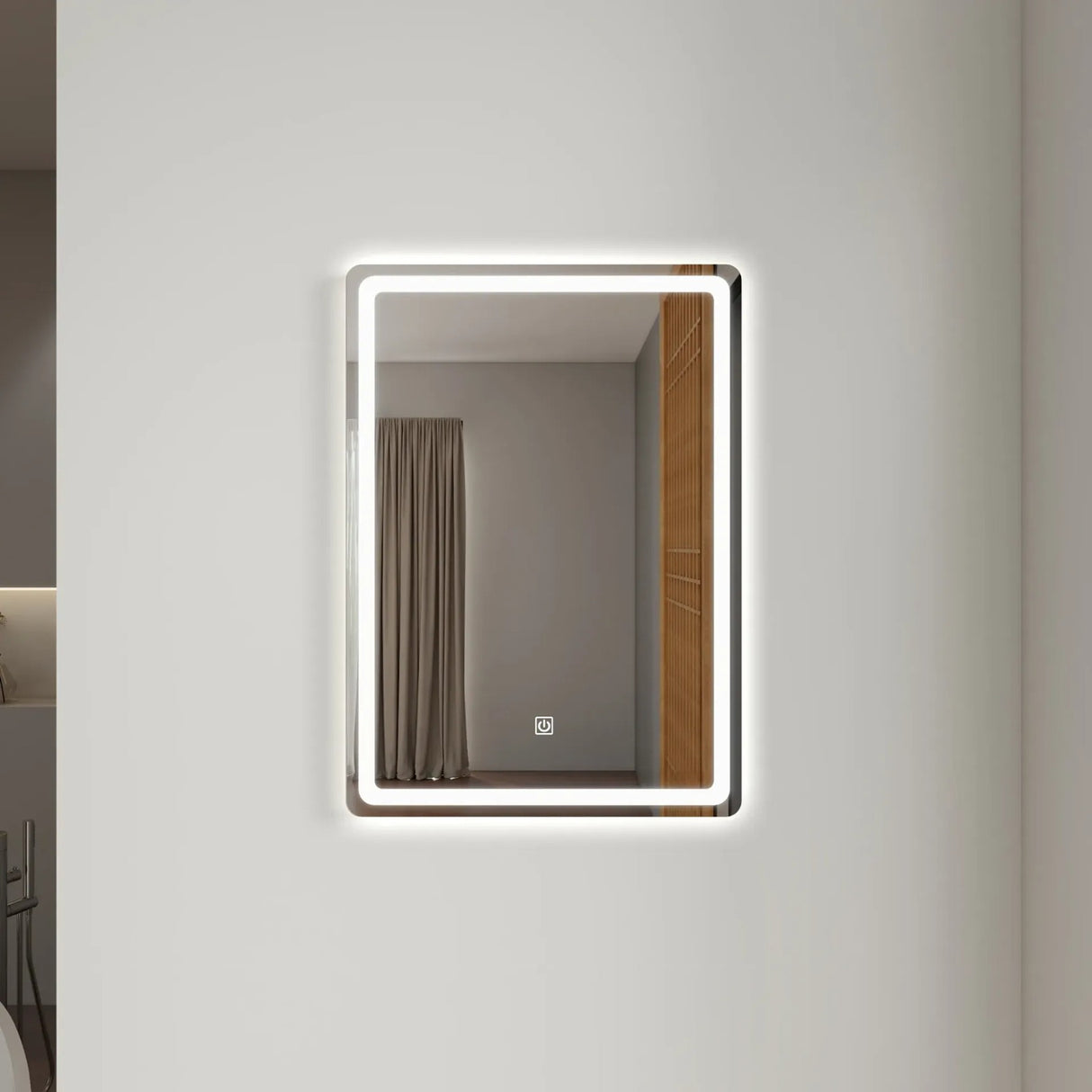 Espejo de Baño Led 50x70cm Luz Neutra Rectangular sin Marco Con Biselado y con SandBlasting - ESPEJOS DE BANHO | Bylmo