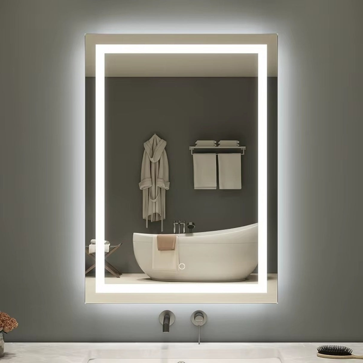 Espejo de Baño Led 50x70cm Luz Neutra Rectangular sin Marco Con Biselado y con SandBlasting - ESPEJOS DE BANHO | Bylmo