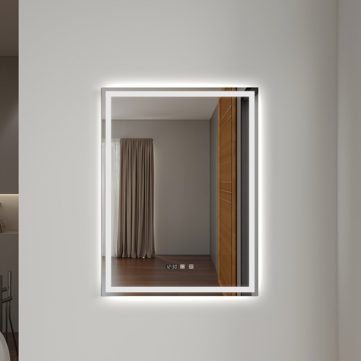 Espejo de Baño Led 60x80cm Rectangular Antiempaño sin Marco Con Biselado y con SandBlasting - ESPEJOS DE BANHO | Bylmo
