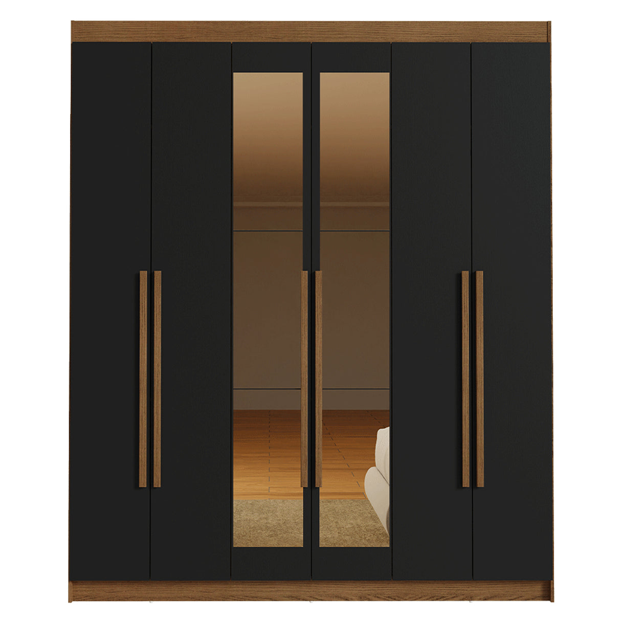Closet Venus Marrón y Negro 180x217cm con Seis Puertas de Tiradores Marrón con Doce Compartimientos y con Espejo - CLOSETS | Bylmo