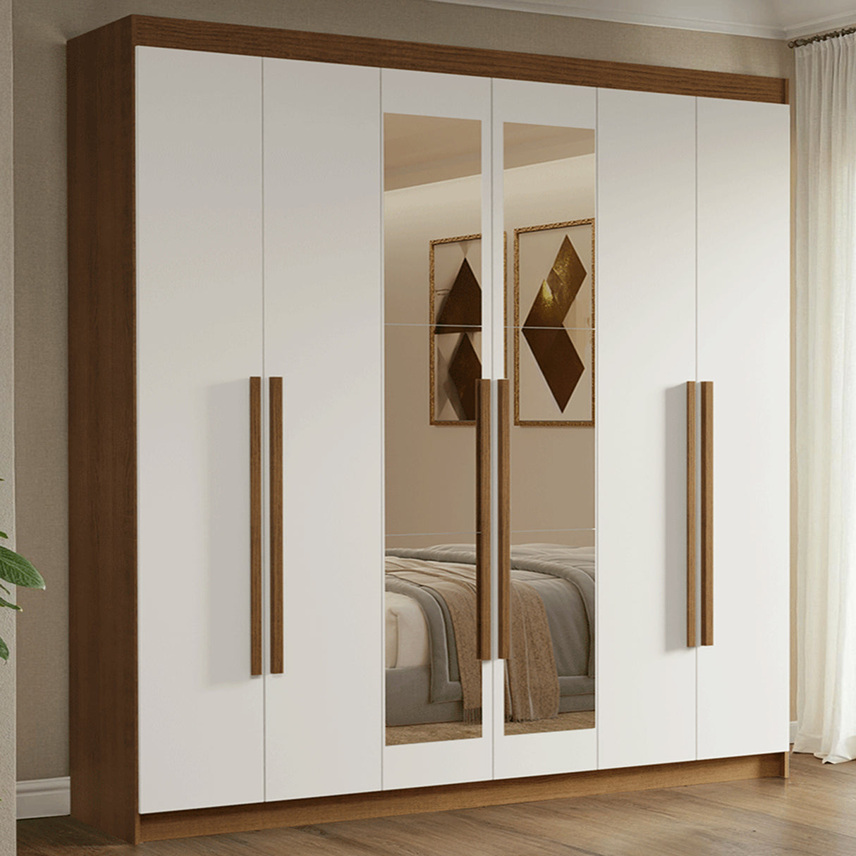 Closet Venus Marrón y Blanco 180x217cm con Seis Puertas con Doce Compartimientos y con Espejo - CLOSETS | Bylmo