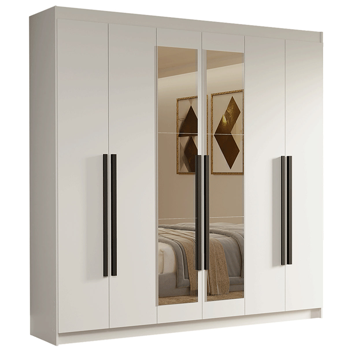Closet Venus Blanco y Negro 180x217cm con Seis Puertas de Tiradores Negros con Doce Compartimientos y con Espejo - CLOSETS | Bylmo
