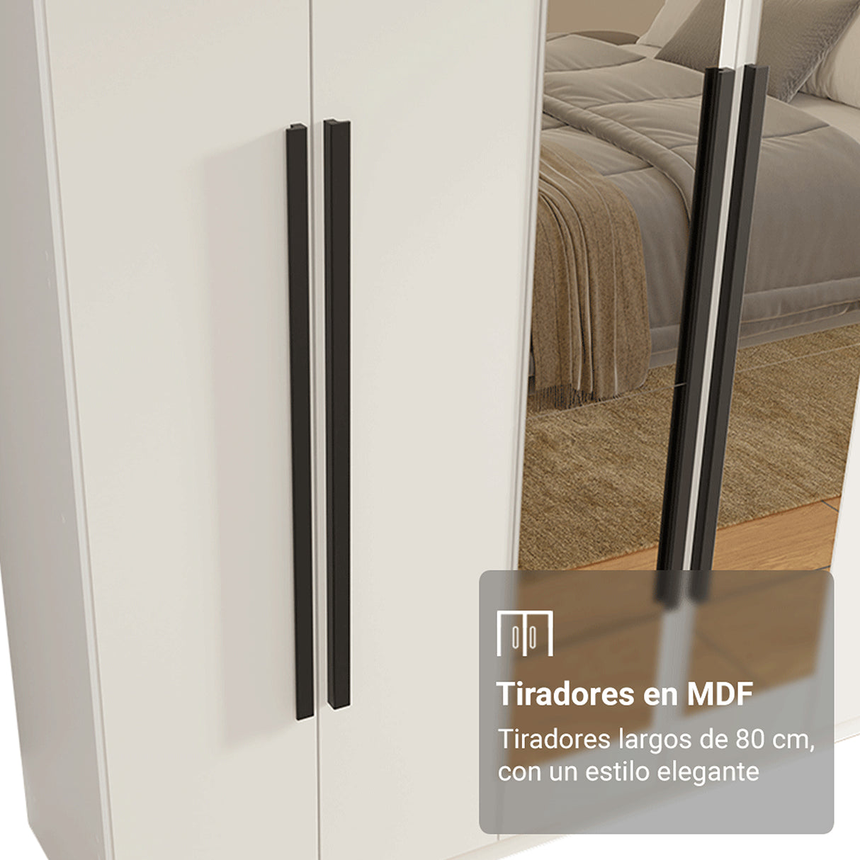 Closet Venus Blanco y Negro 180x217cm con Seis Puertas de Tiradores Negros con Doce Compartimientos y con Espejo - CLOSETS | Bylmo