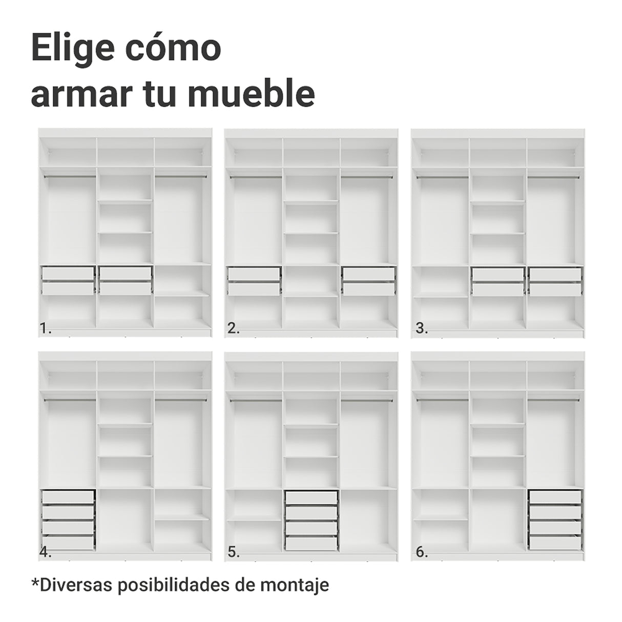 Closet Venus Blanco y Negro 180x217cm con Seis Puertas de Tiradores Negros con Doce Compartimientos y con Espejo - CLOSETS | Bylmo