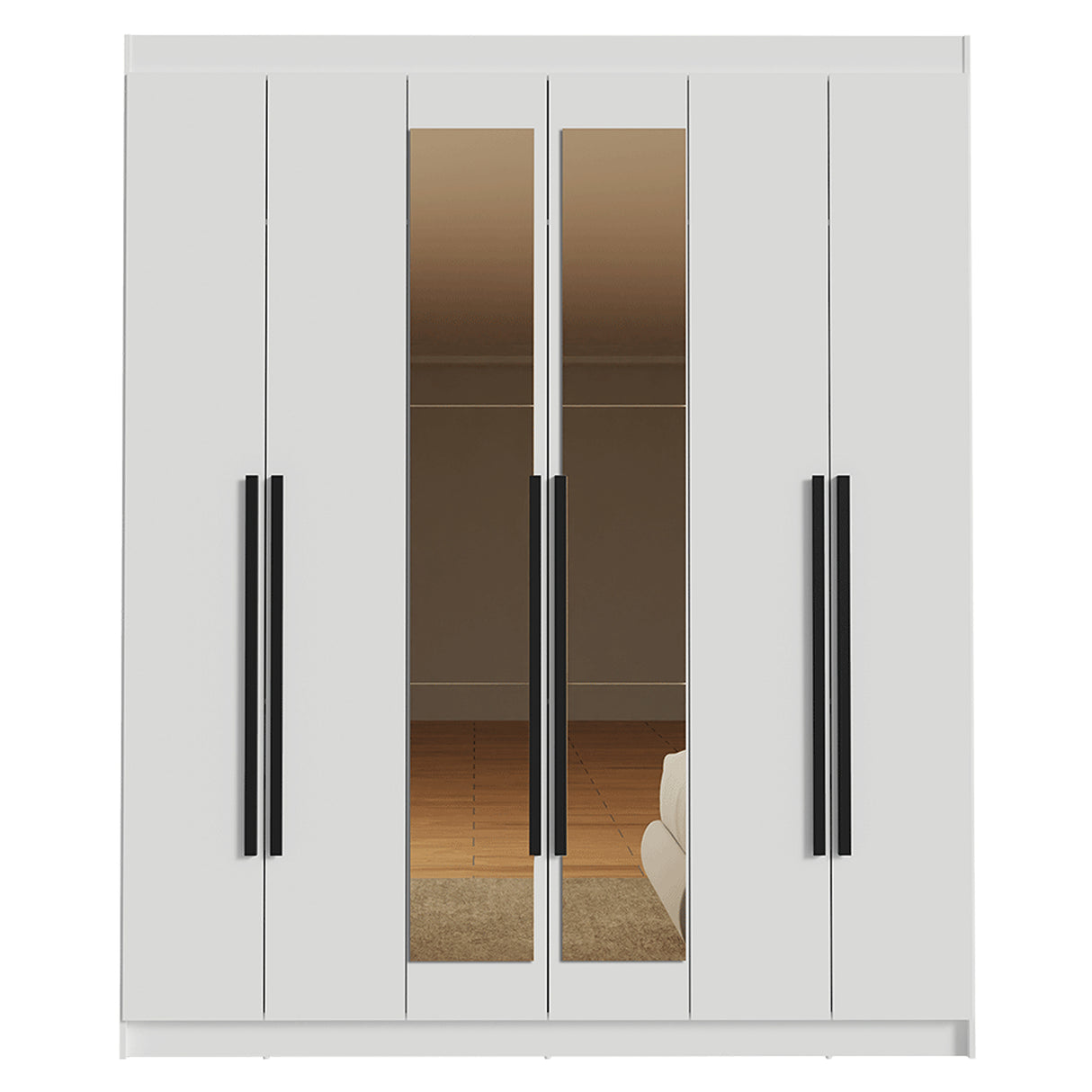 Closet Venus Blanco y Negro 180x217cm con Seis Puertas de Tiradores Negros con Doce Compartimientos y con Espejo - CLOSETS | Bylmo